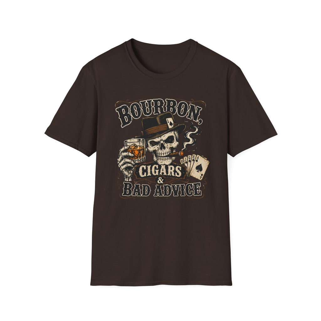 Copy of Bourbon, Cigars & Bad Advice T-Shirt — Skull Whiskey Bar Graphic Tee