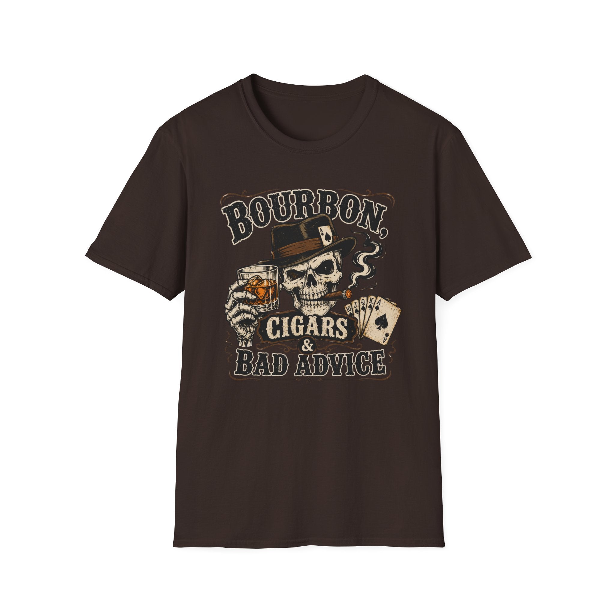 Copy of Bourbon, Cigars & Bad Advice T-Shirt — Skull Whiskey Bar Graphic Tee