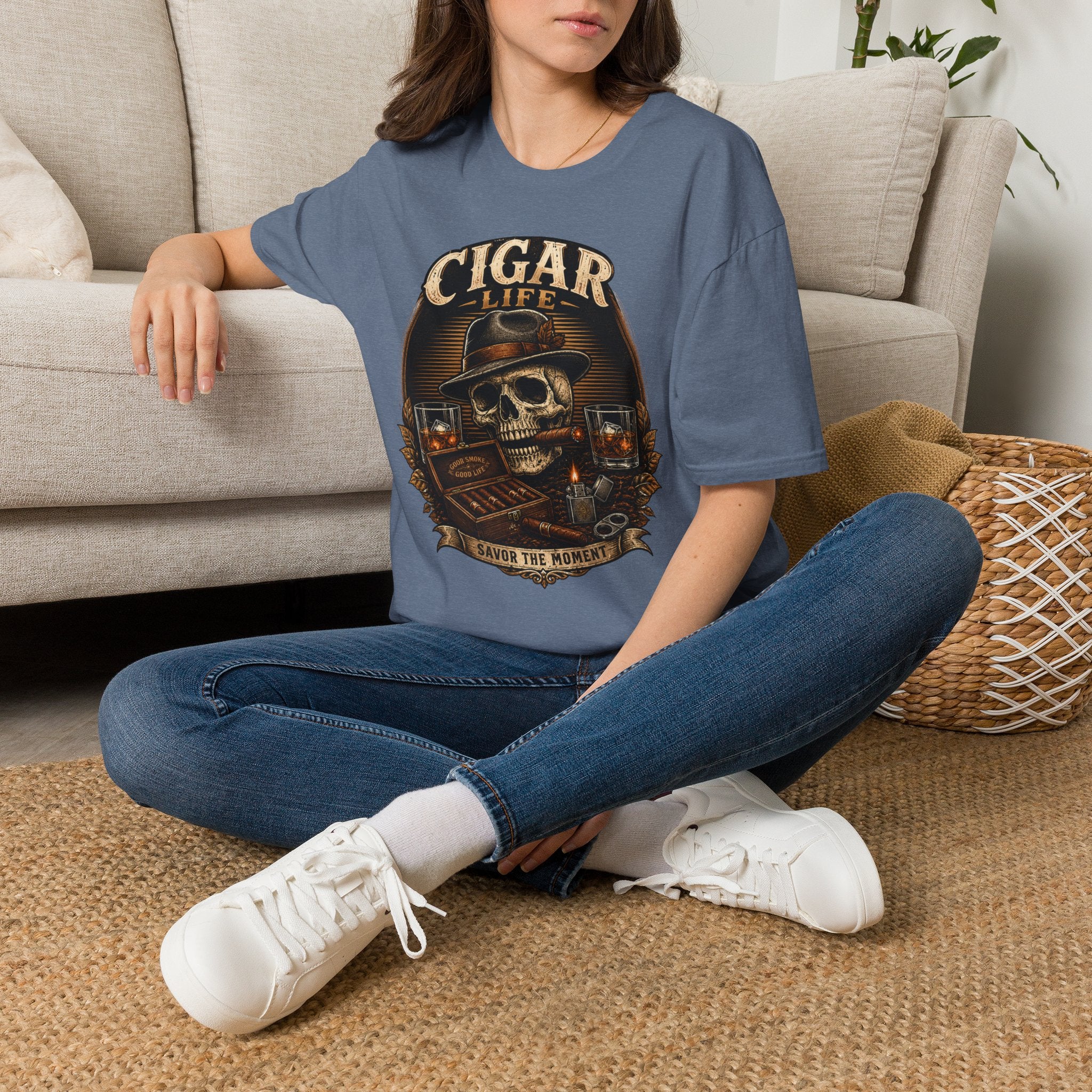 Copy of Cigar Life Skull T‑Shirt — Vintage Biker Cigar Smoking Tee