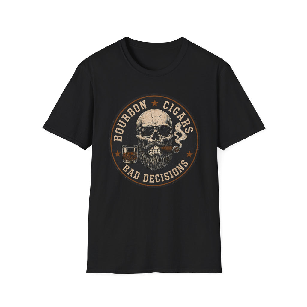 Bourbon Cigars Bad Decisions Skull T-Shirt