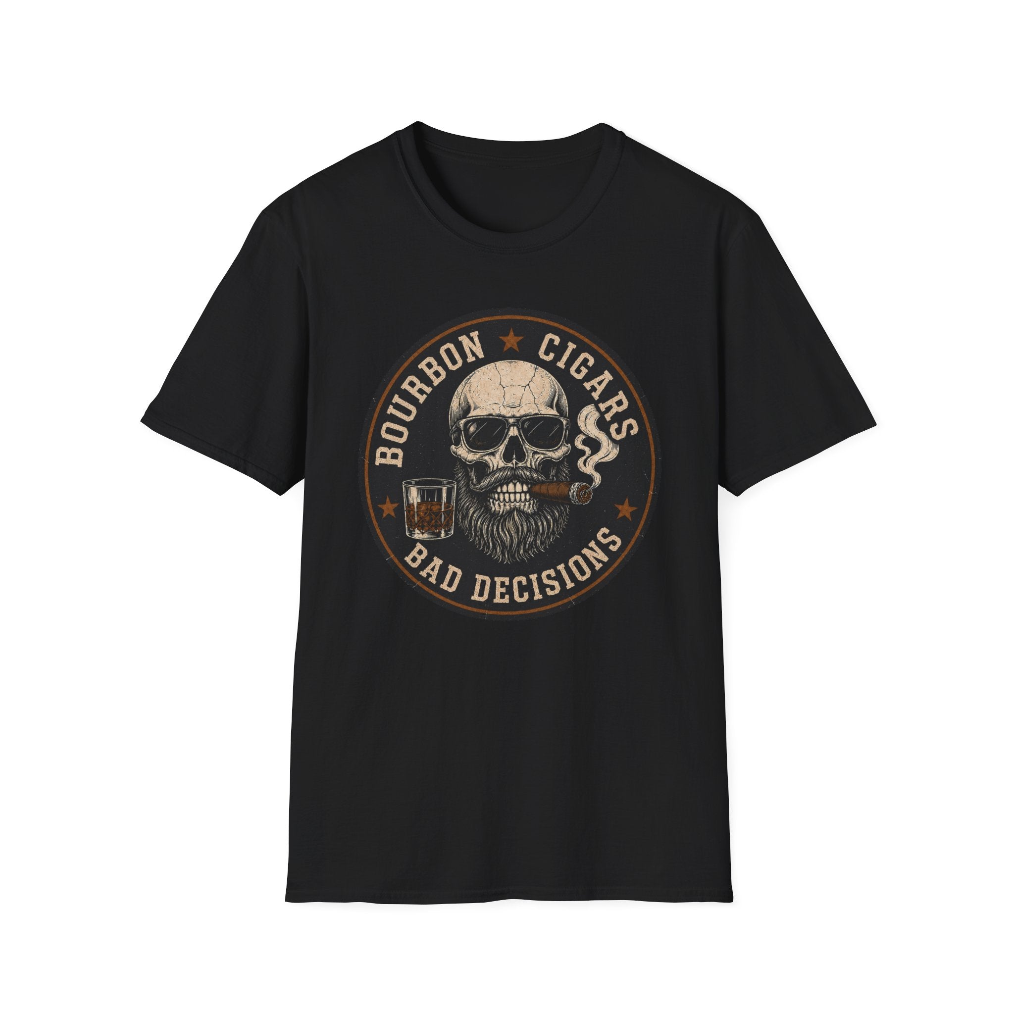 Bourbon Cigars Bad Decisions Skull T-Shirt
