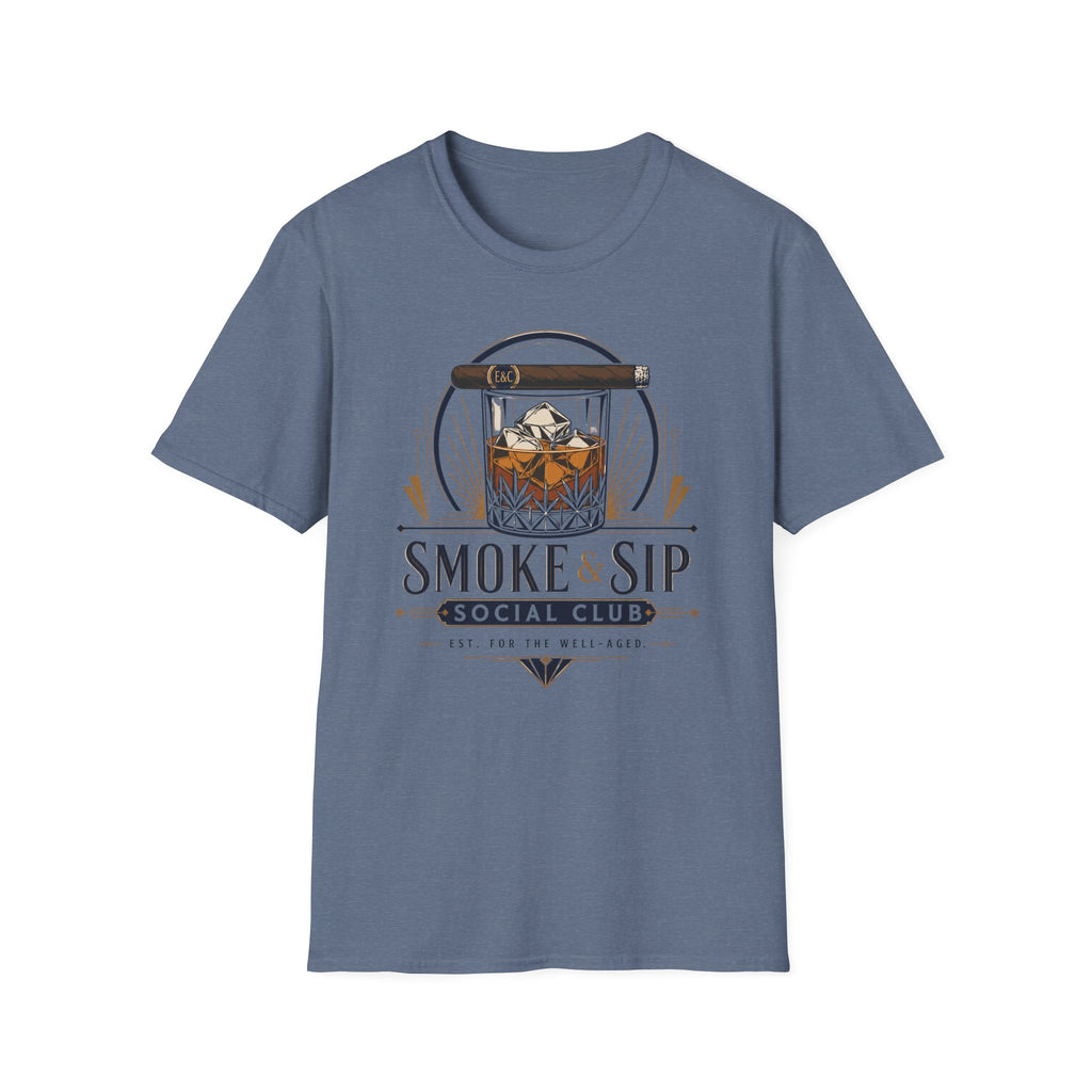 Copy of Smoke & Sip T-Shirt — 'Smoke & Sip Social Club' Whiskey Glass & Cigar Design