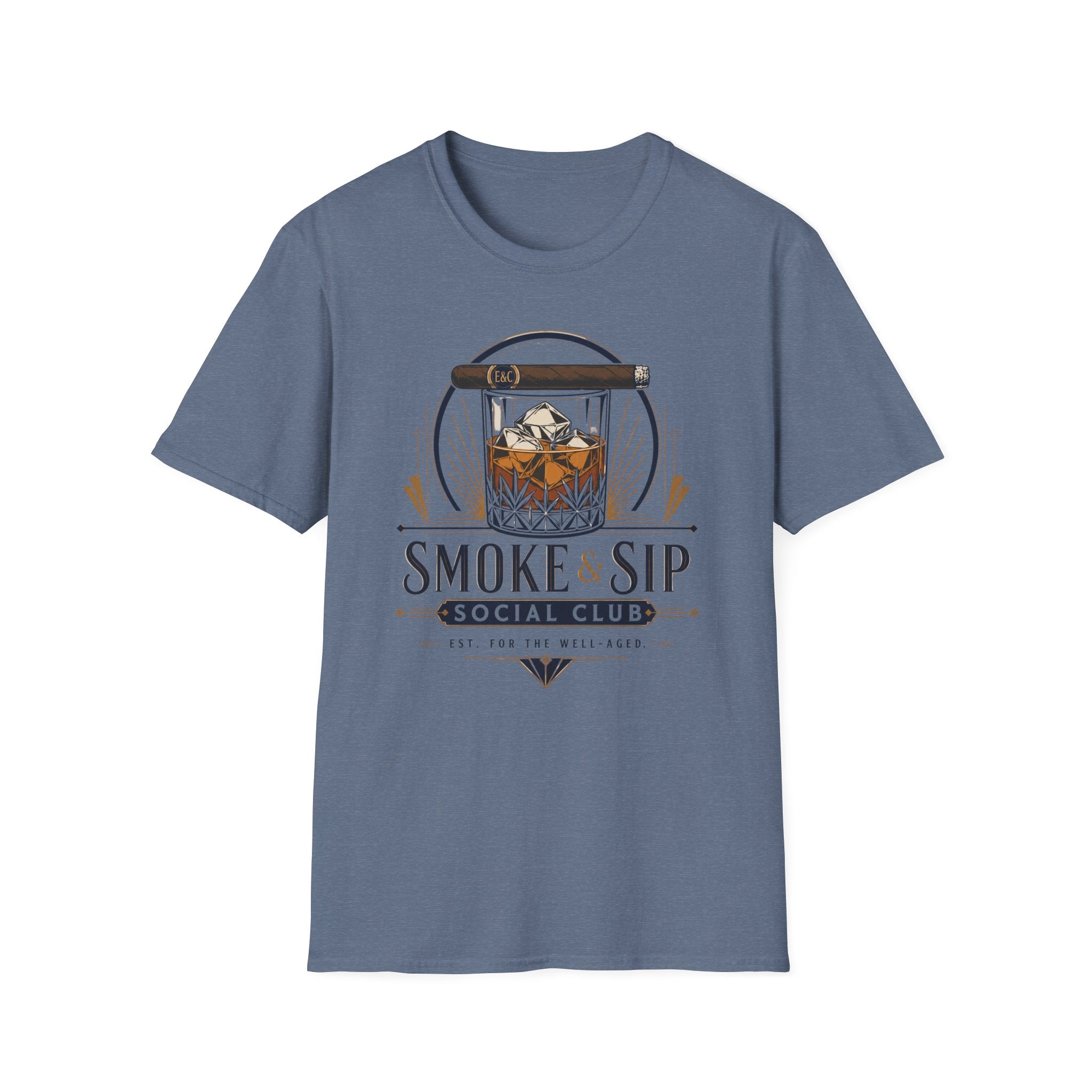 Copy of Smoke & Sip T-Shirt — 'Smoke & Sip Social Club' Whiskey Glass & Cigar Design