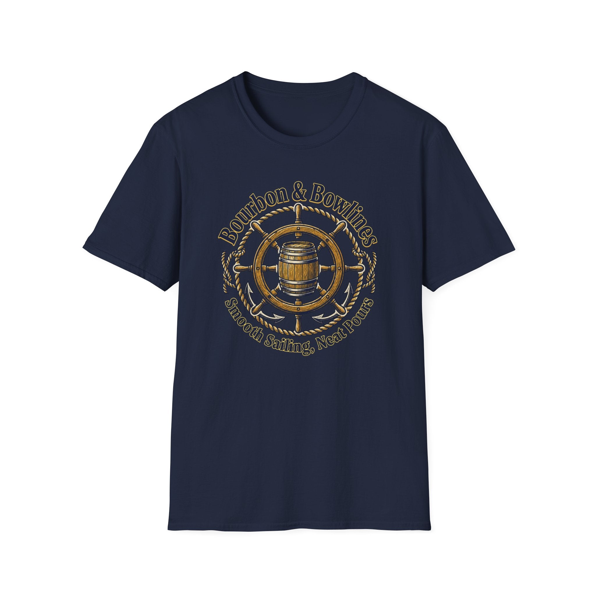 Bourbon & Bowlines — Nautical Whiskey Sailing Graphic T-Shirt