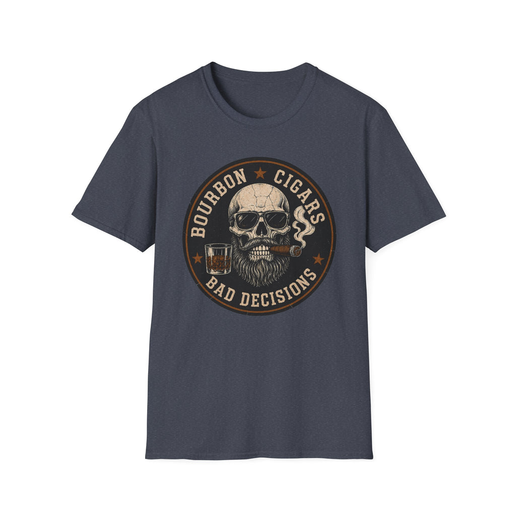 Bourbon Cigars Bad Decisions Skull T-Shirt