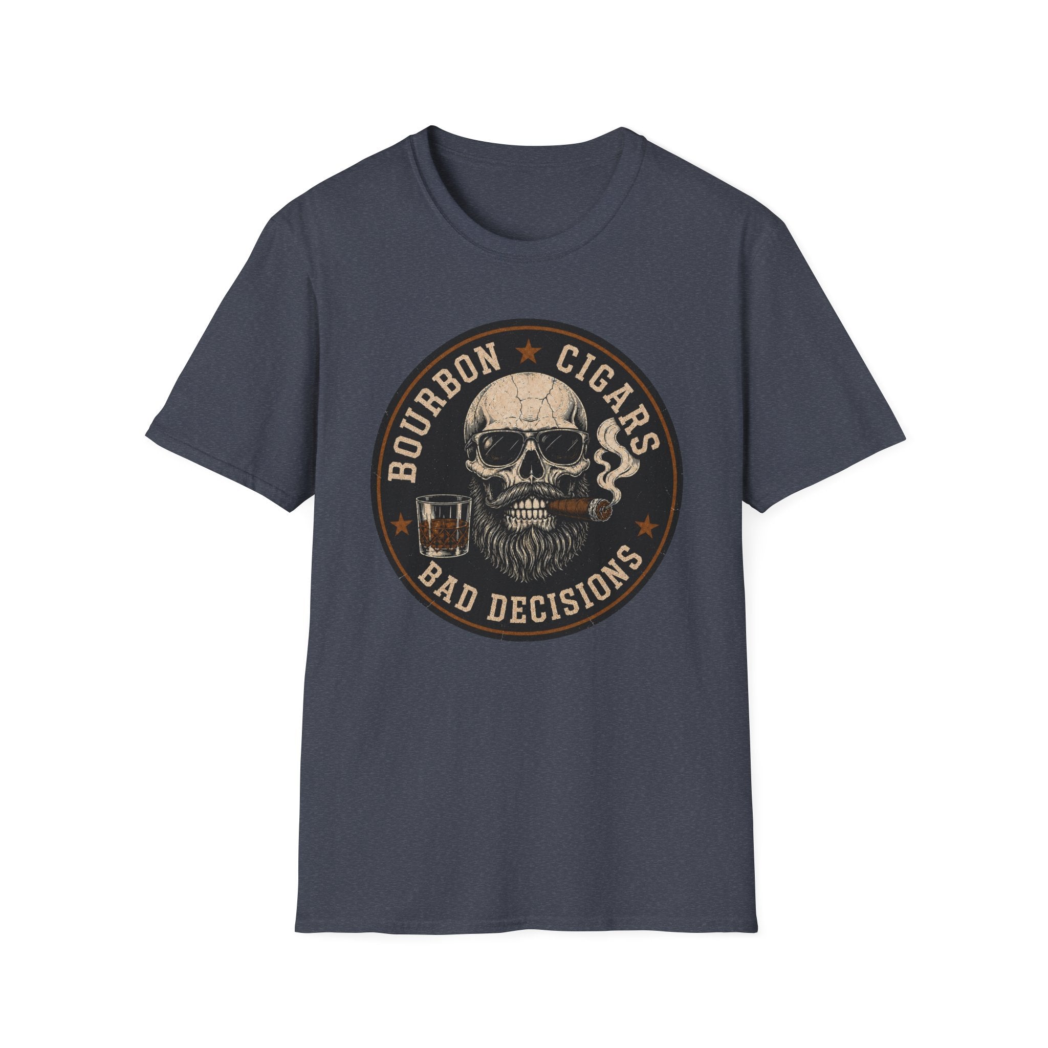Bourbon Cigars Bad Decisions Skull T-Shirt