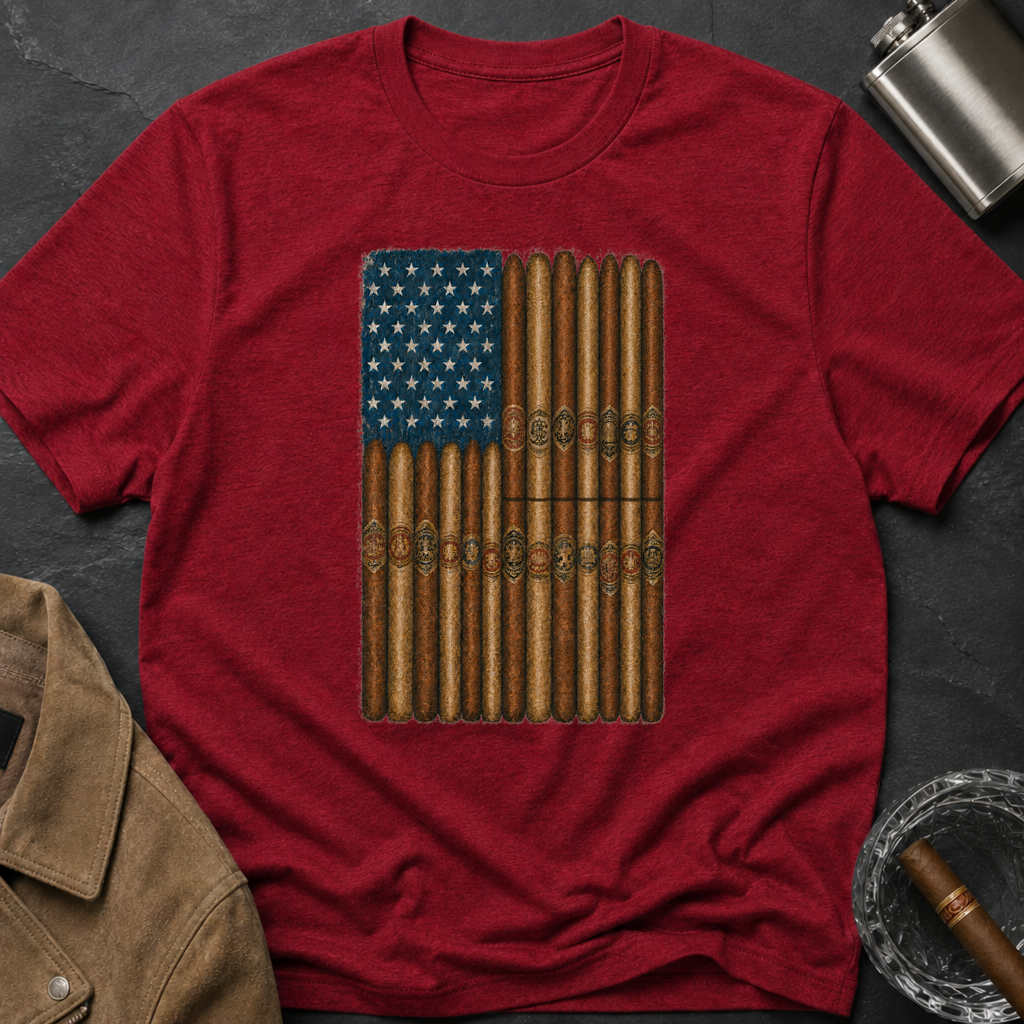 Cigar American Flag T-Shirt — Vintage Patriotic Smoking Tee