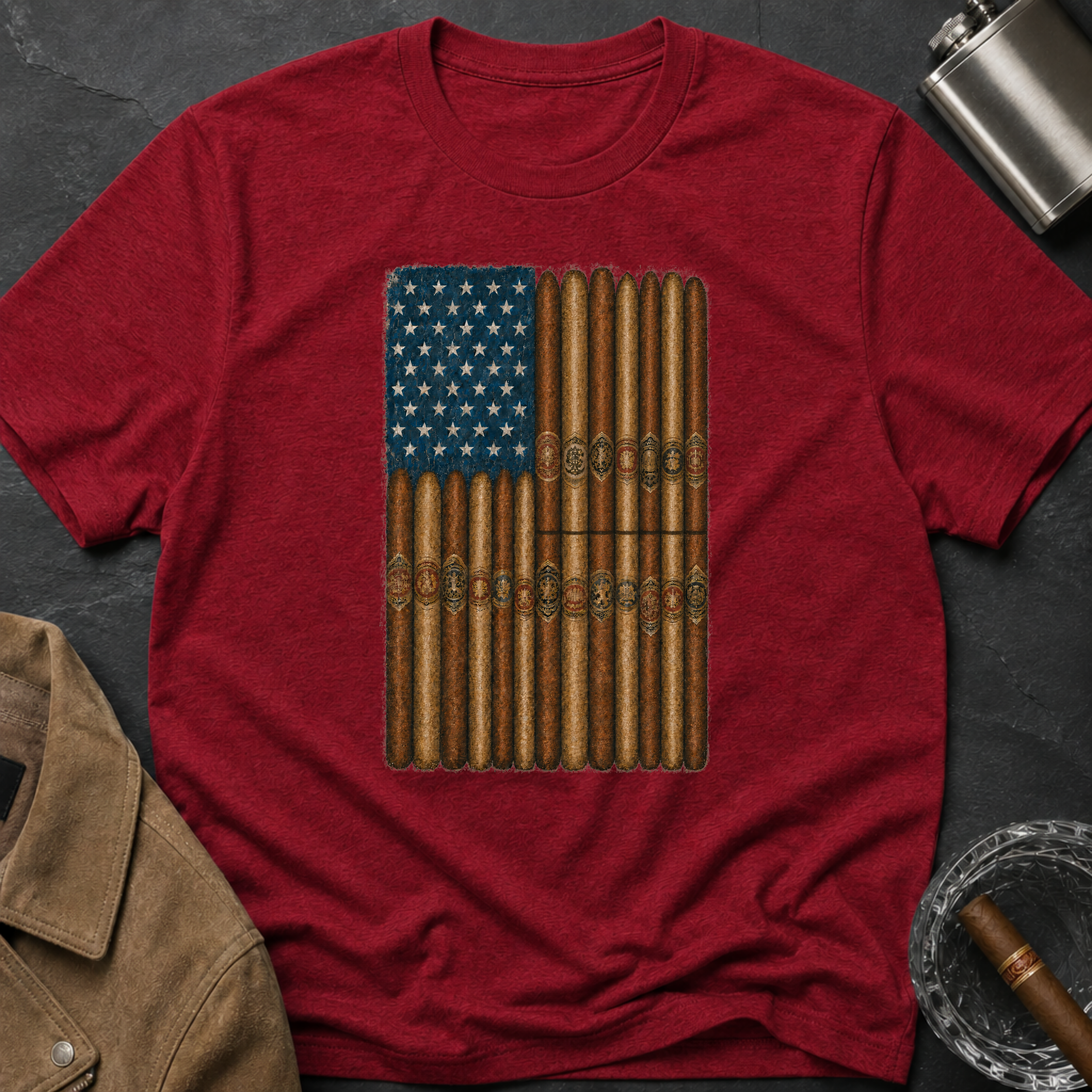 Cigar American Flag T-Shirt — Vintage Patriotic Smoking Tee