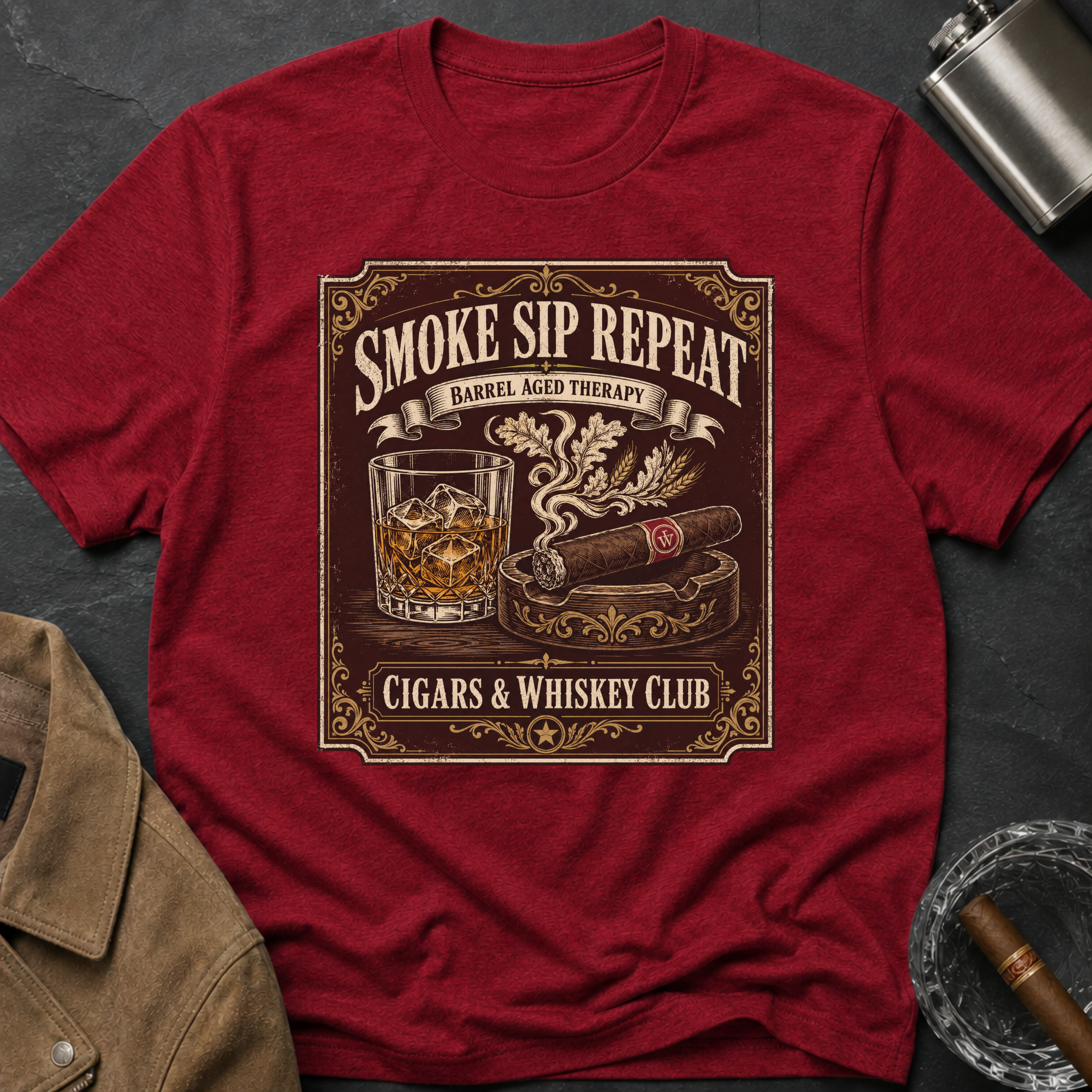 Cigar & Whiskey "Smoke Sip Repeat" T-Shirt