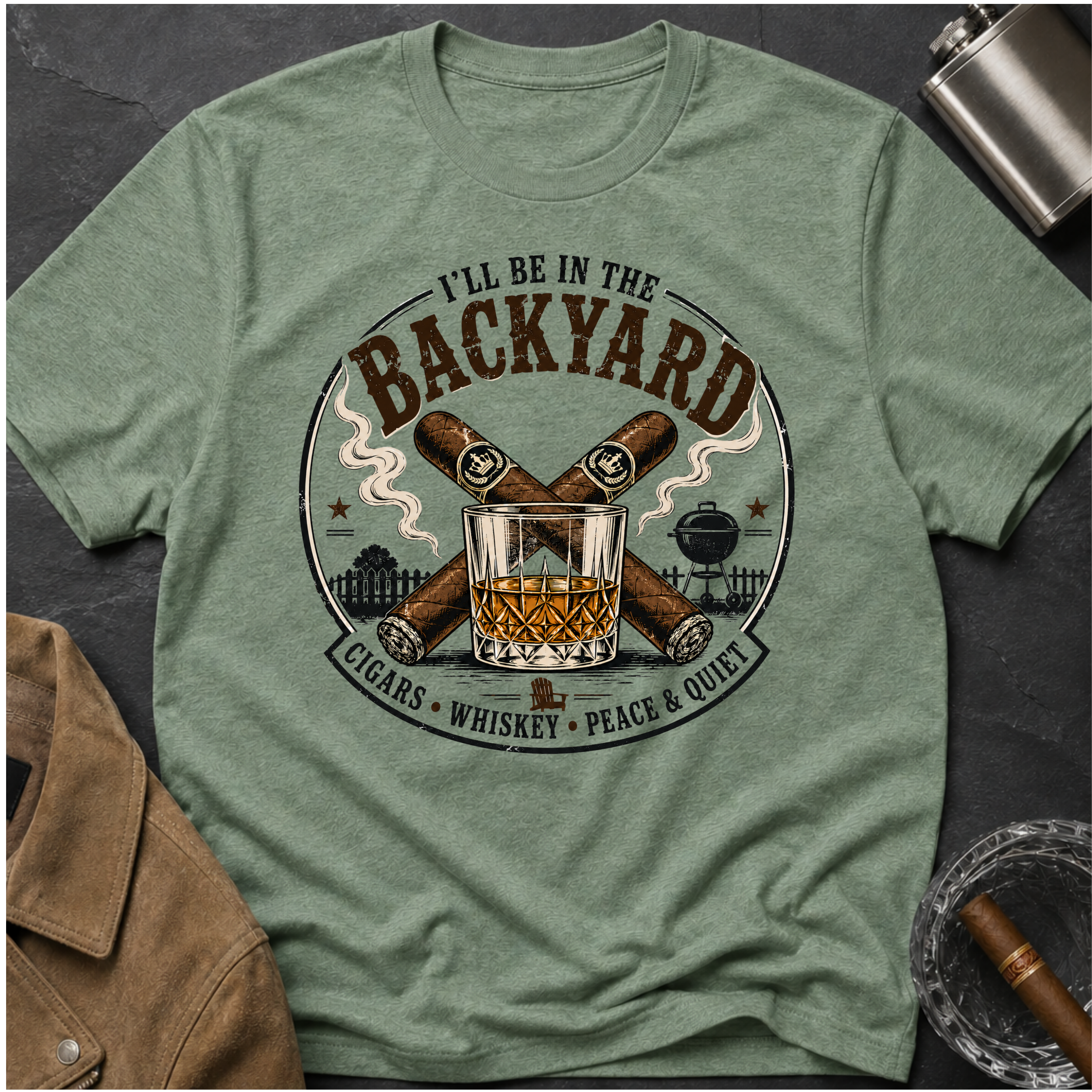 Backyard Smoking Club T-Shirt — "I'll Be in the Backyard" BBQ & Cigar Graphic Tee