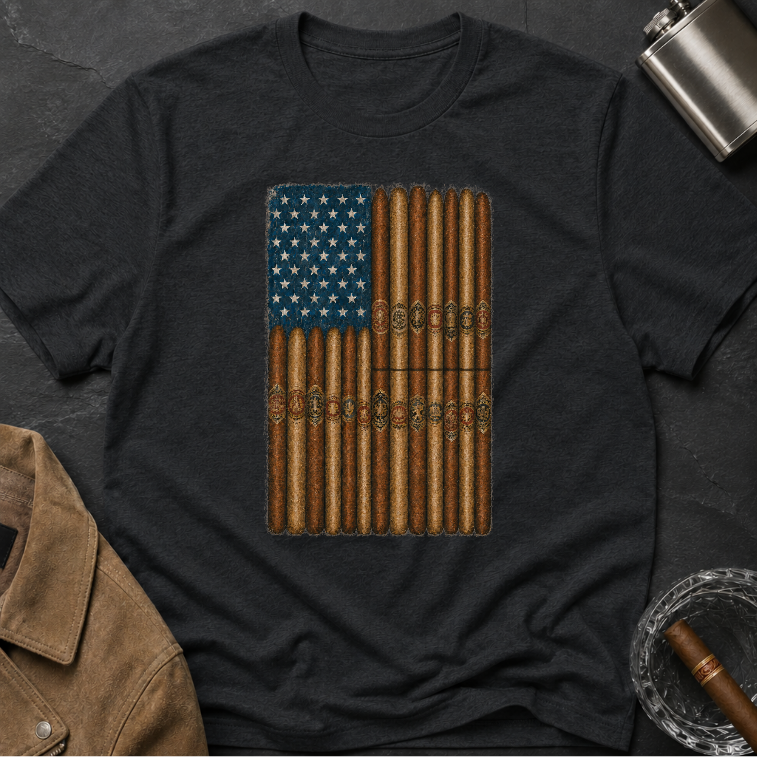 Cigar American Flag T-Shirt — Vintage Patriotic Smoking Tee