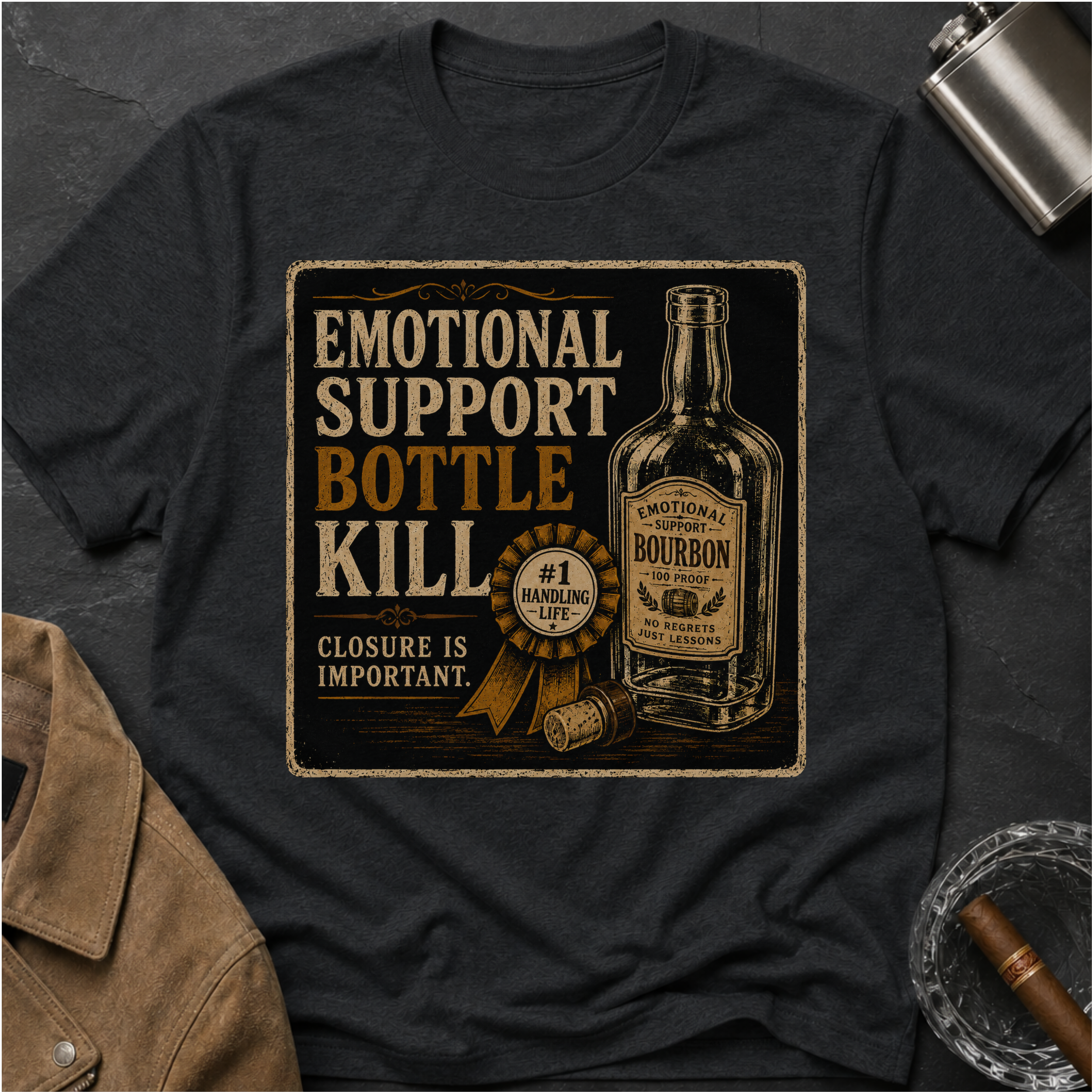 Emotional Support Bottle T-Shirt — Vintage Bourbon Graphic Tee