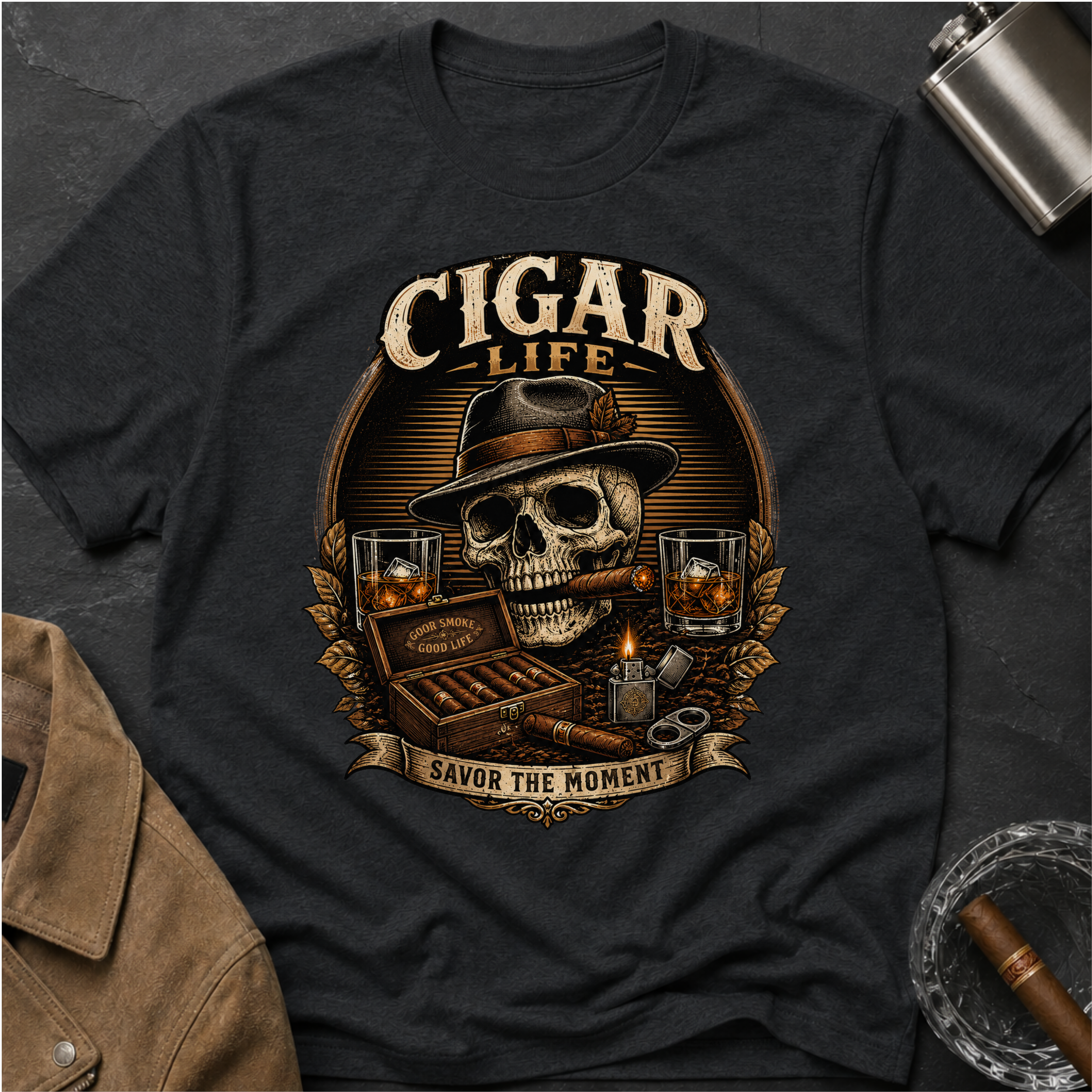 Cigar Life Skull T‑Shirt — Vintage Cigar Smoking Tee