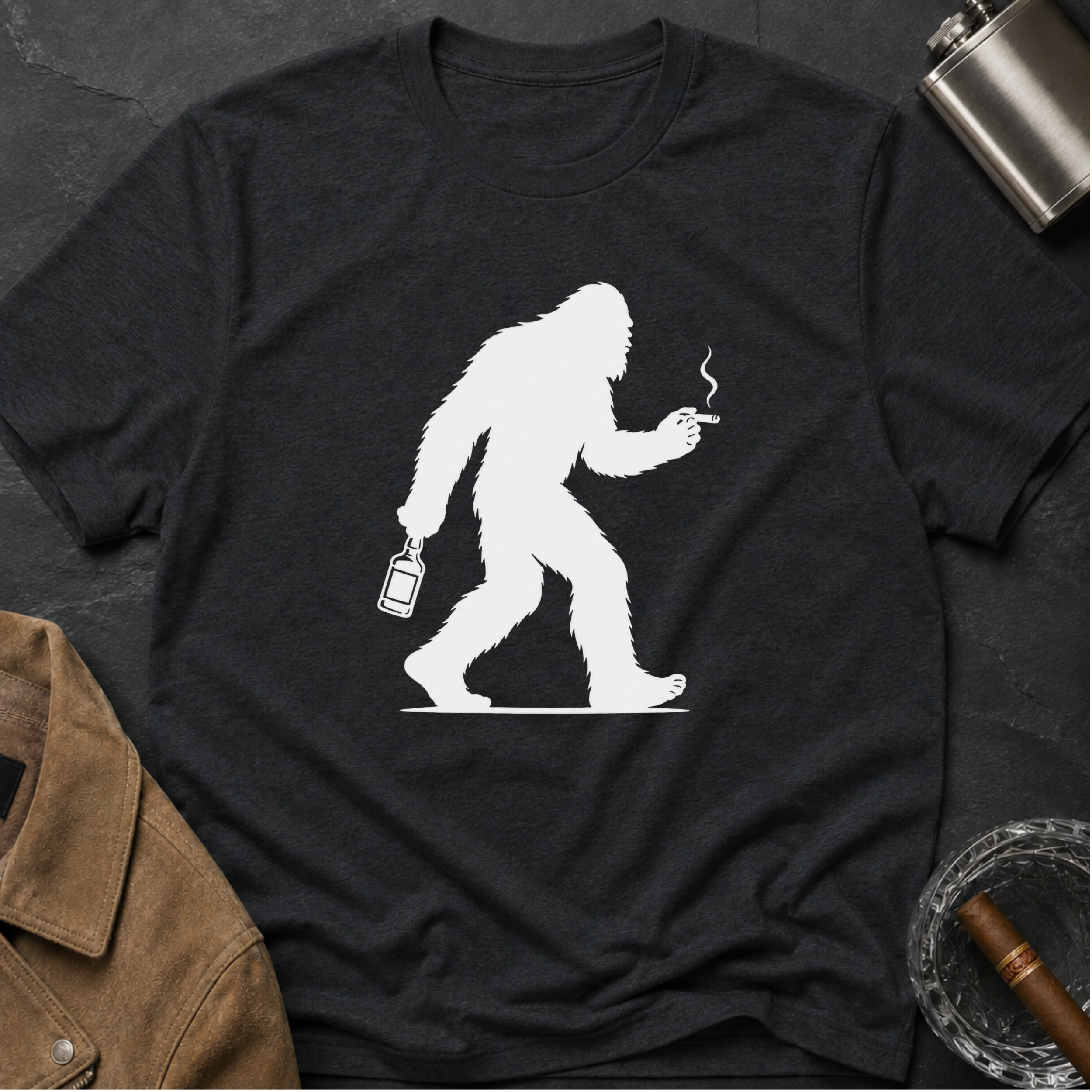 Bigfoot Cigar & Whiskey Silhouette T-Shirt