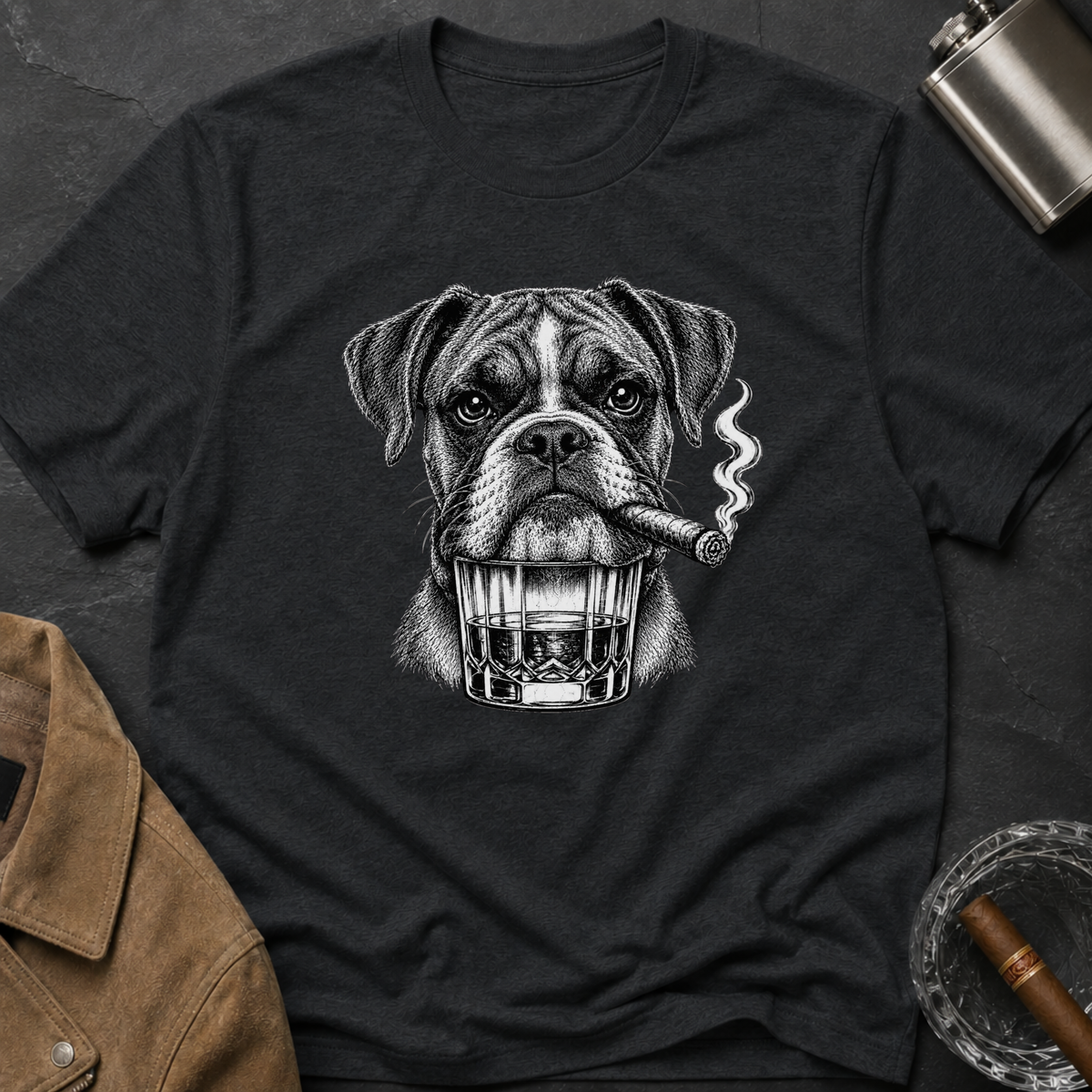 Boxer Dog Smoking Cigar T-Shirt