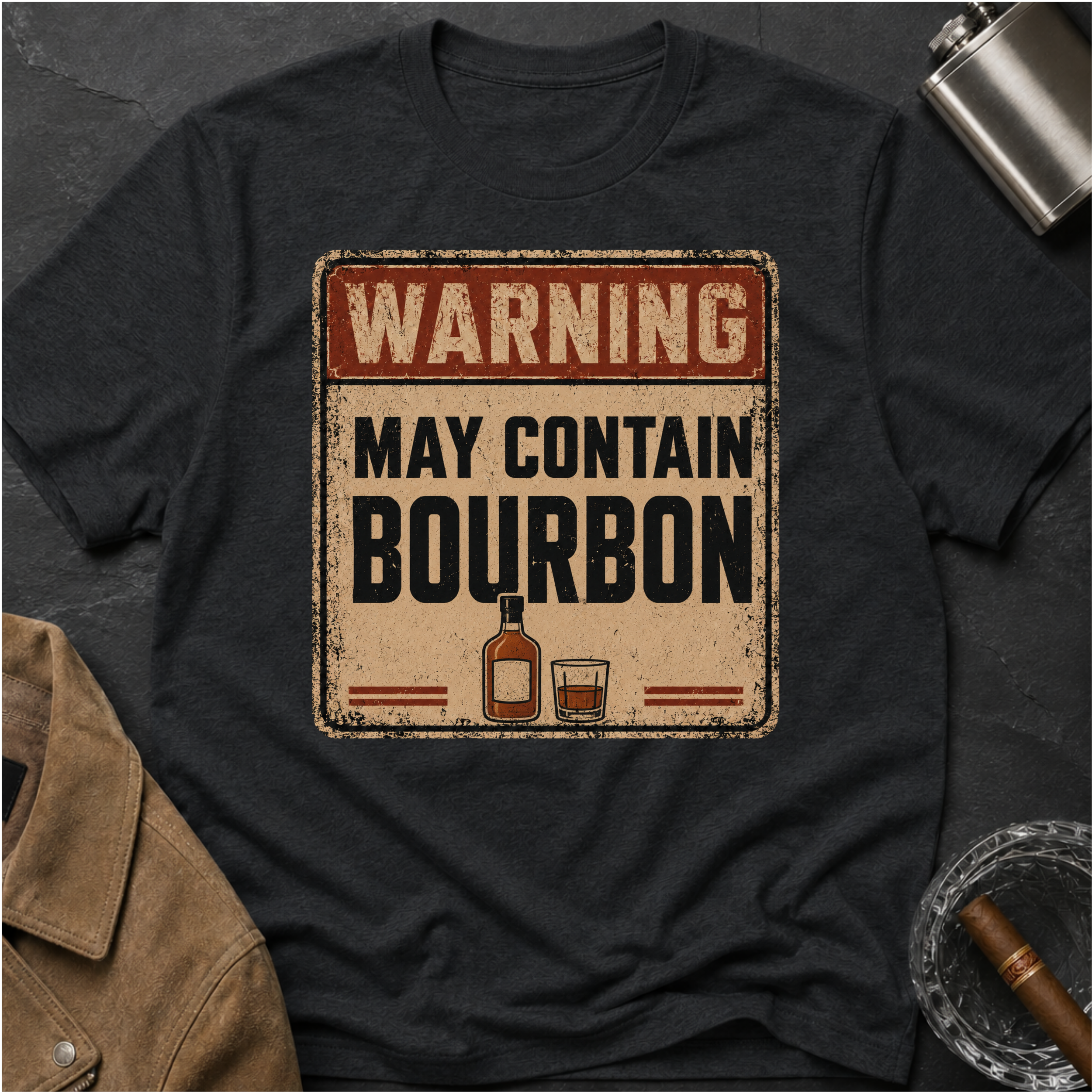 Warning May Contain Bourbon T-Shirt — Vintage Whiskey Sign