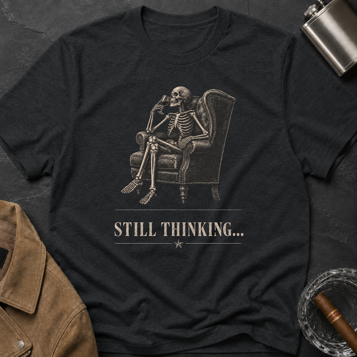 Still Thinking Skeleton Wine T-Shirt