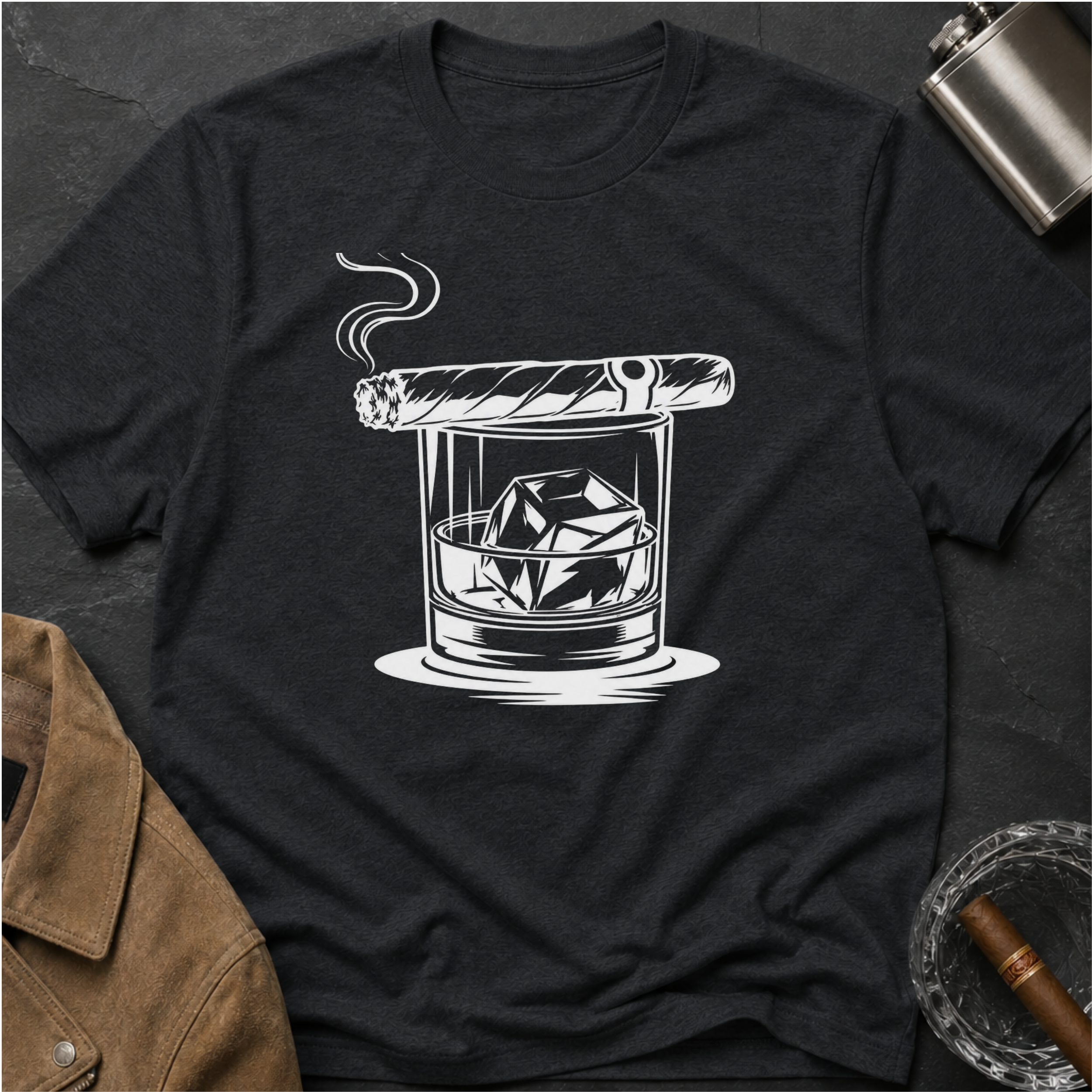 Cigar & Whiskey Glass Graphic T-shirt