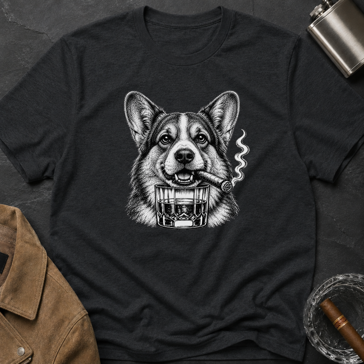 Welsh Corgi Cigar Whiskey T-Shirt