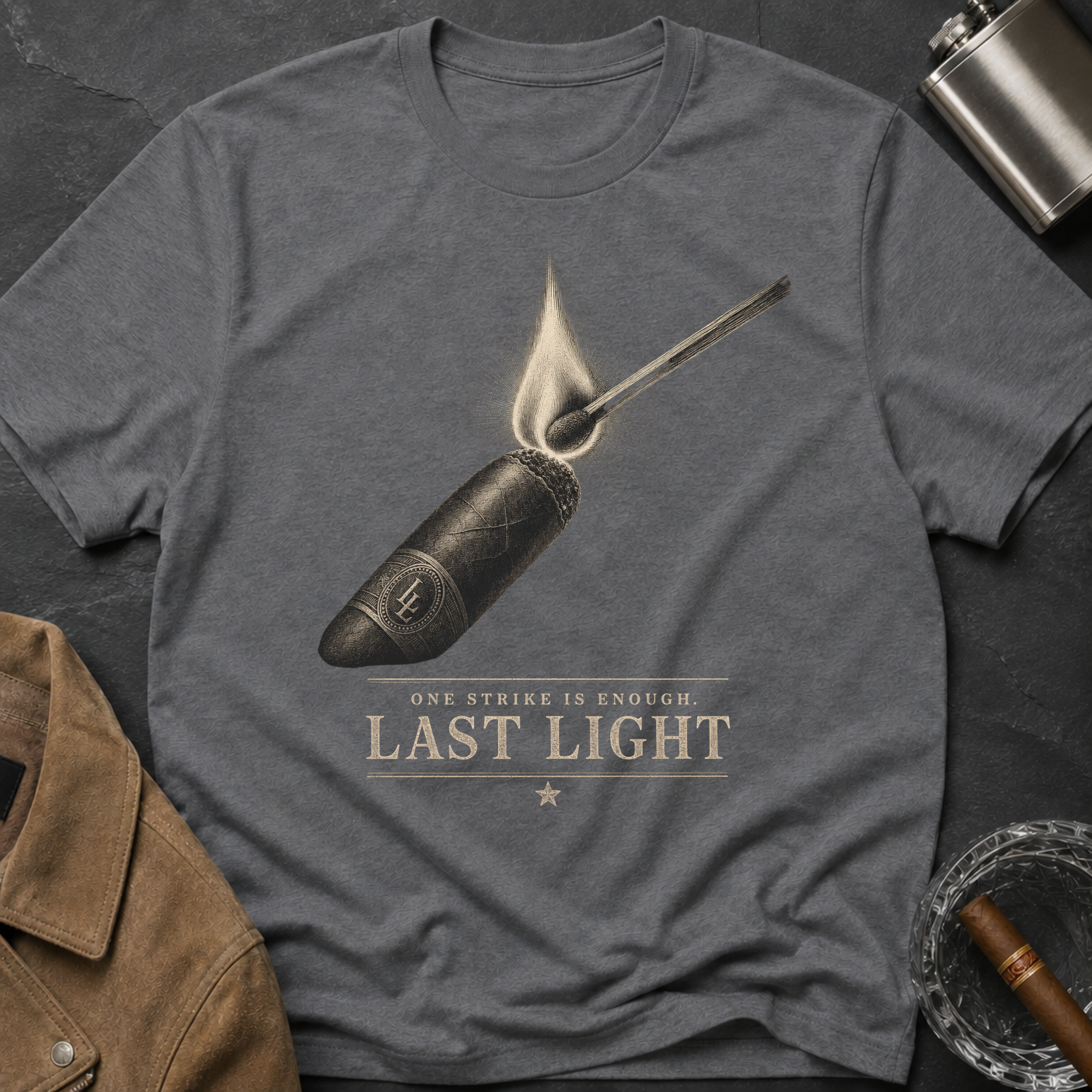 Last Light Vintage Matchstick Flame Graphic T-Shirt