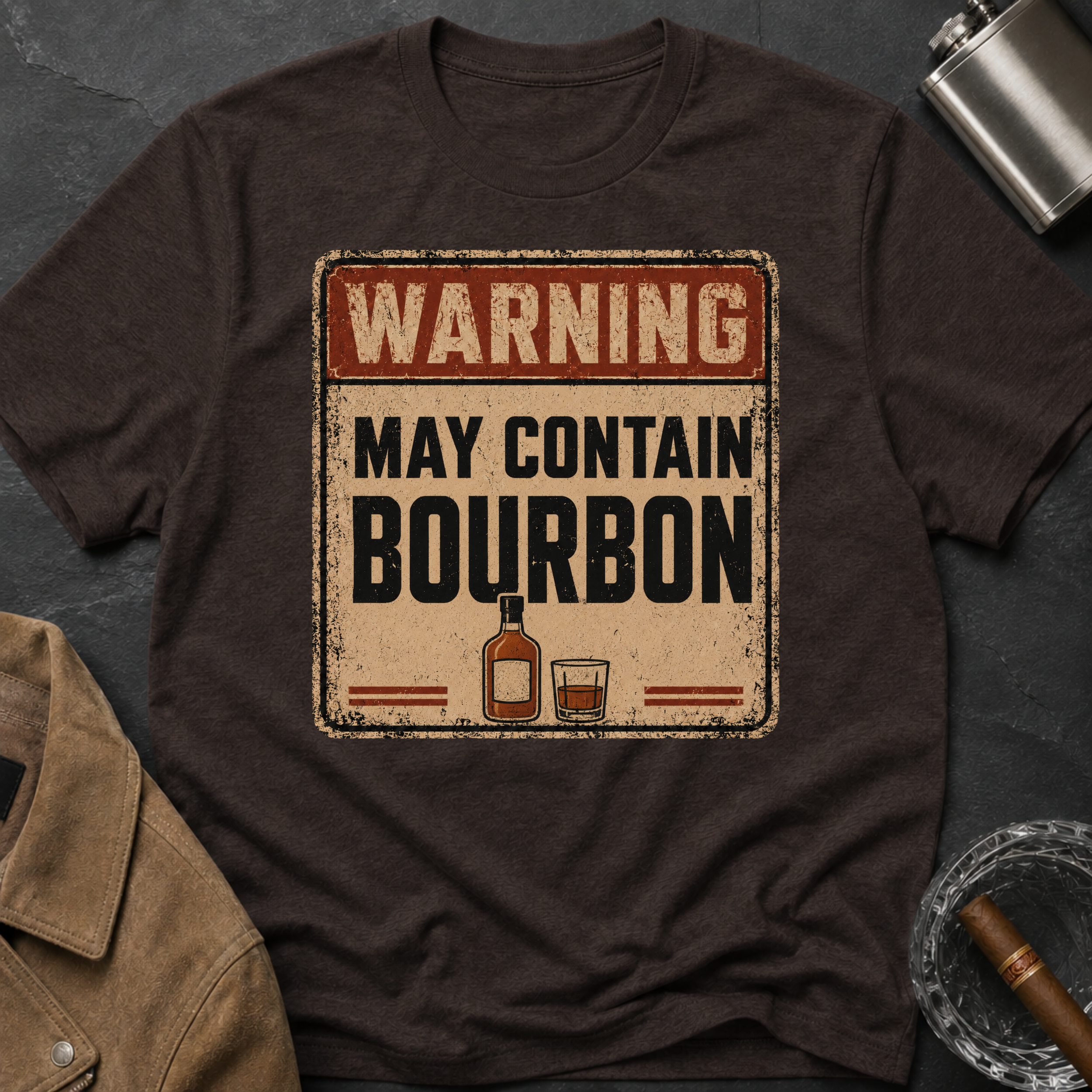 Warning May Contain Bourbon T-Shirt — Vintage Whiskey Sign