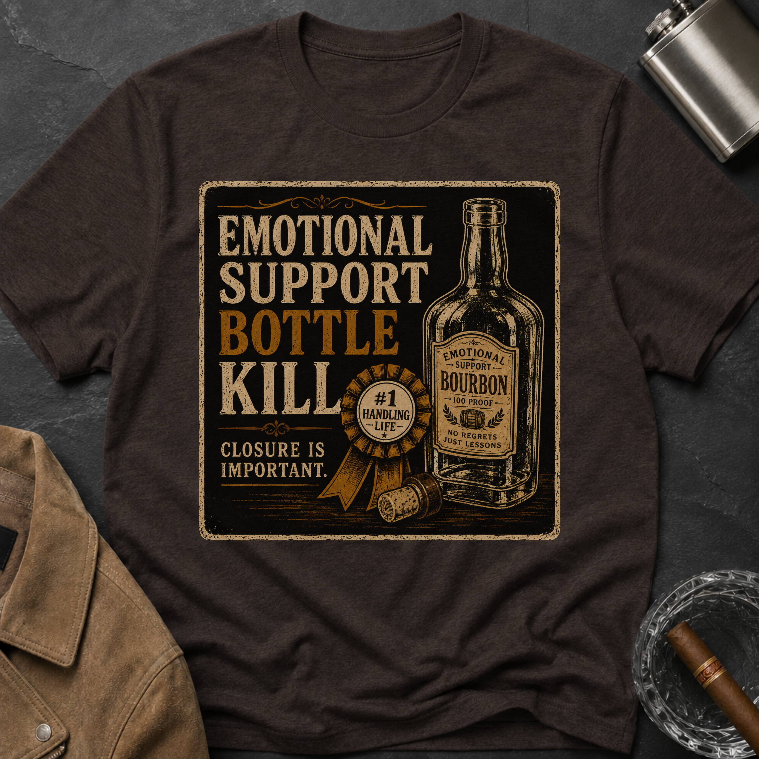 Emotional Support Bottle T-Shirt — Vintage Bourbon Graphic Tee