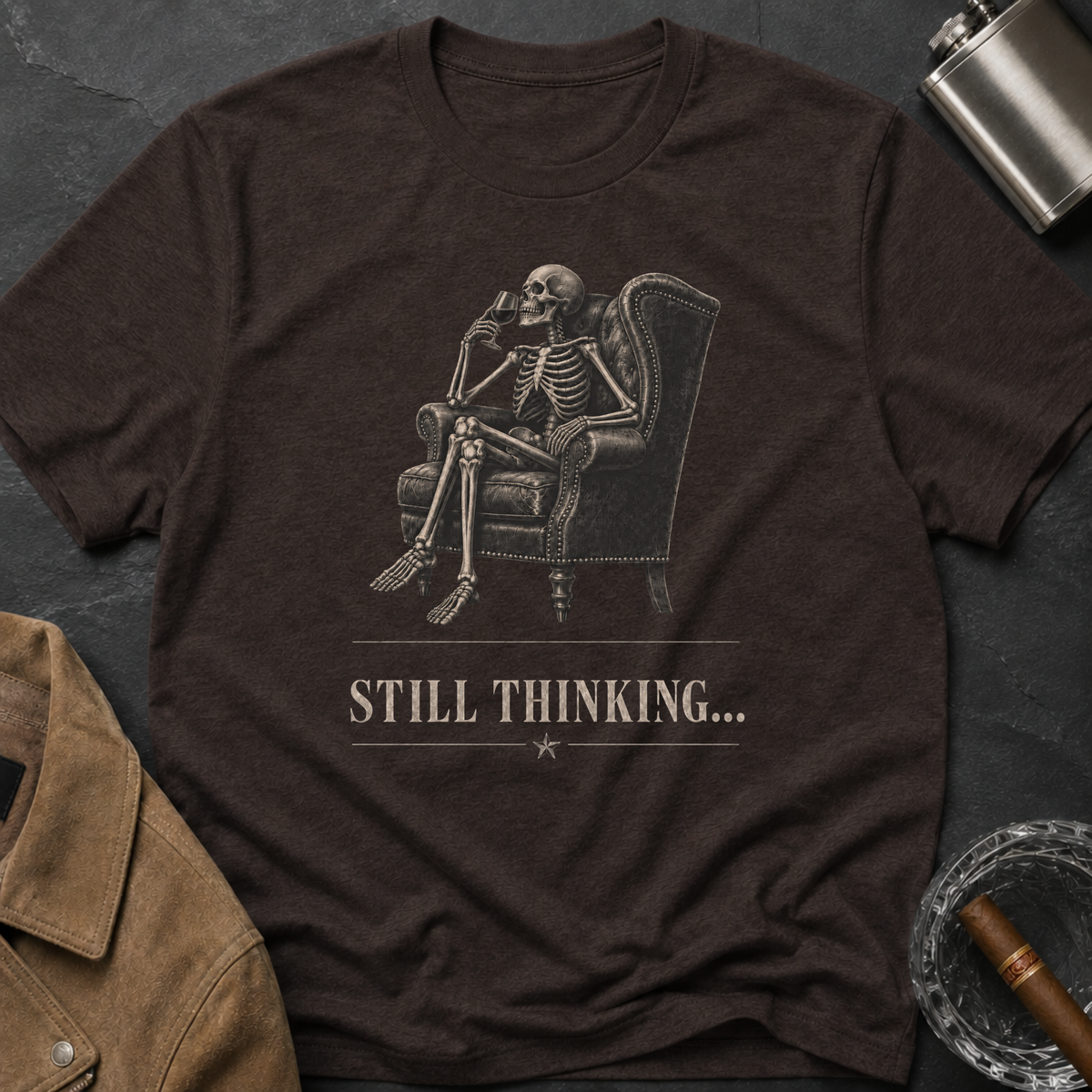 Still Thinking Skeleton Wine T-Shirt