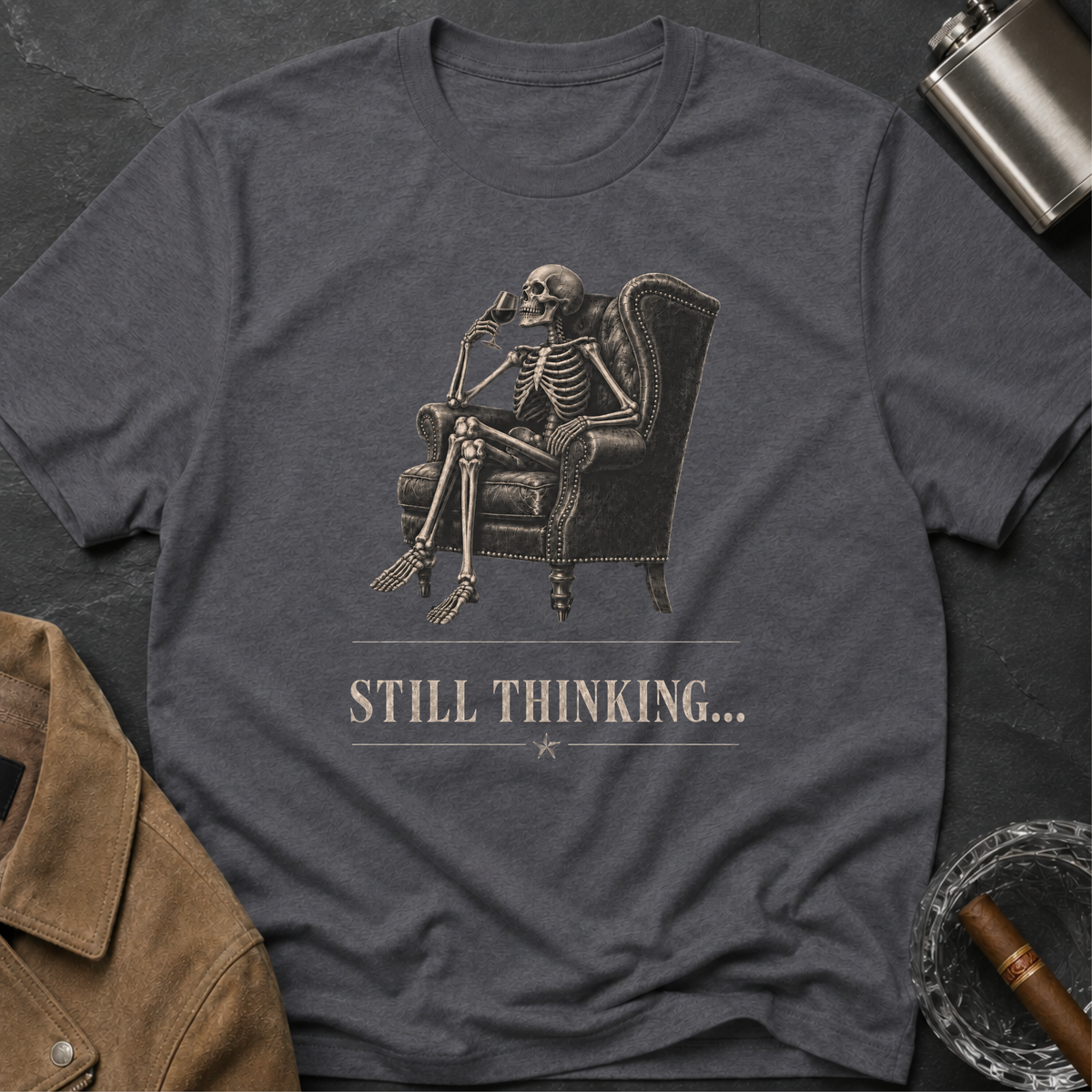 Still Thinking Skeleton Wine T-Shirt