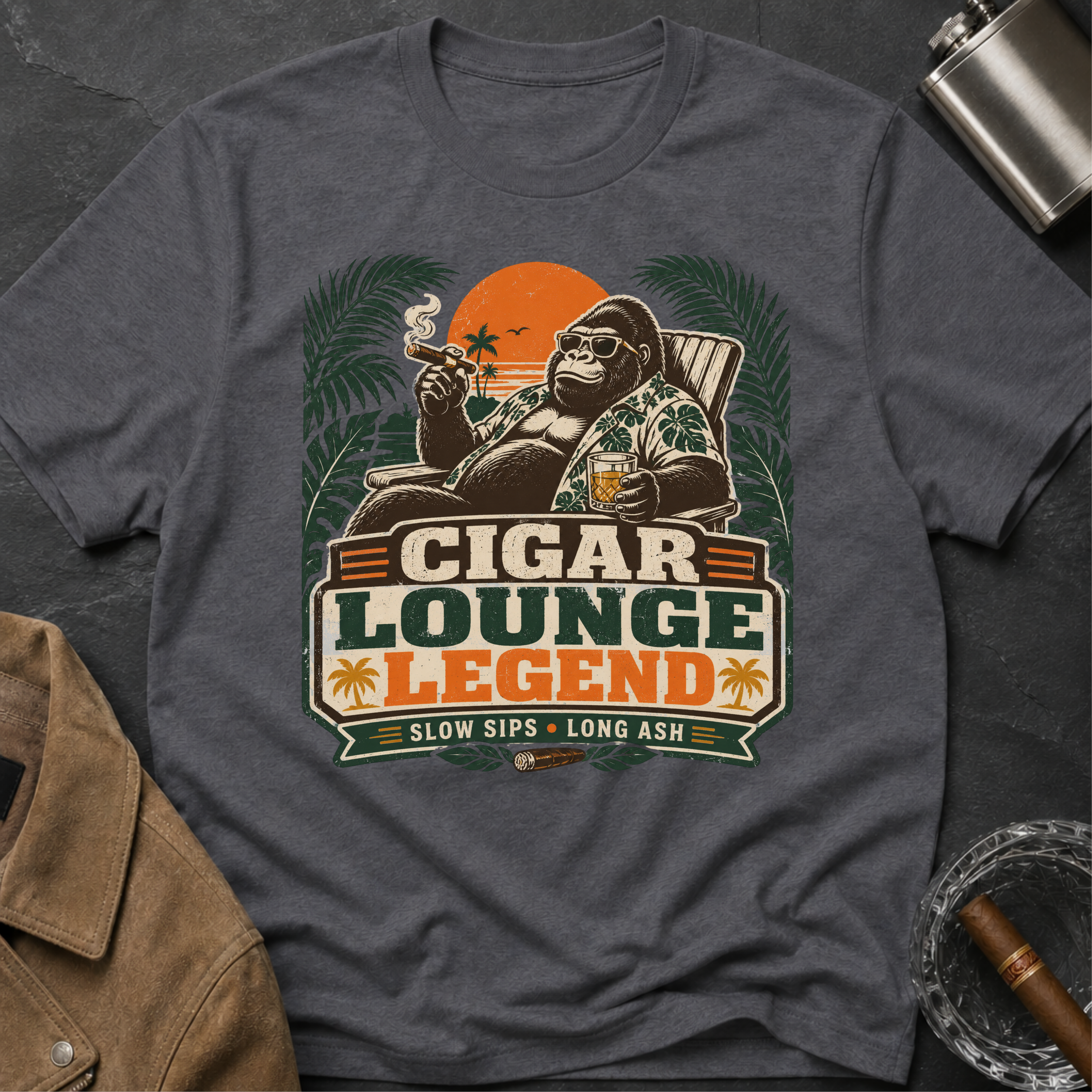 Cigar Lounge Legend T-Shirt — Vintage Retro Smoking Ape Design