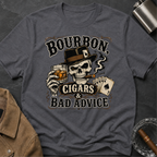 Bourbon, Cigars & Bad Advice T-Shirt — Skull Whiskey Bar Graphic Tee