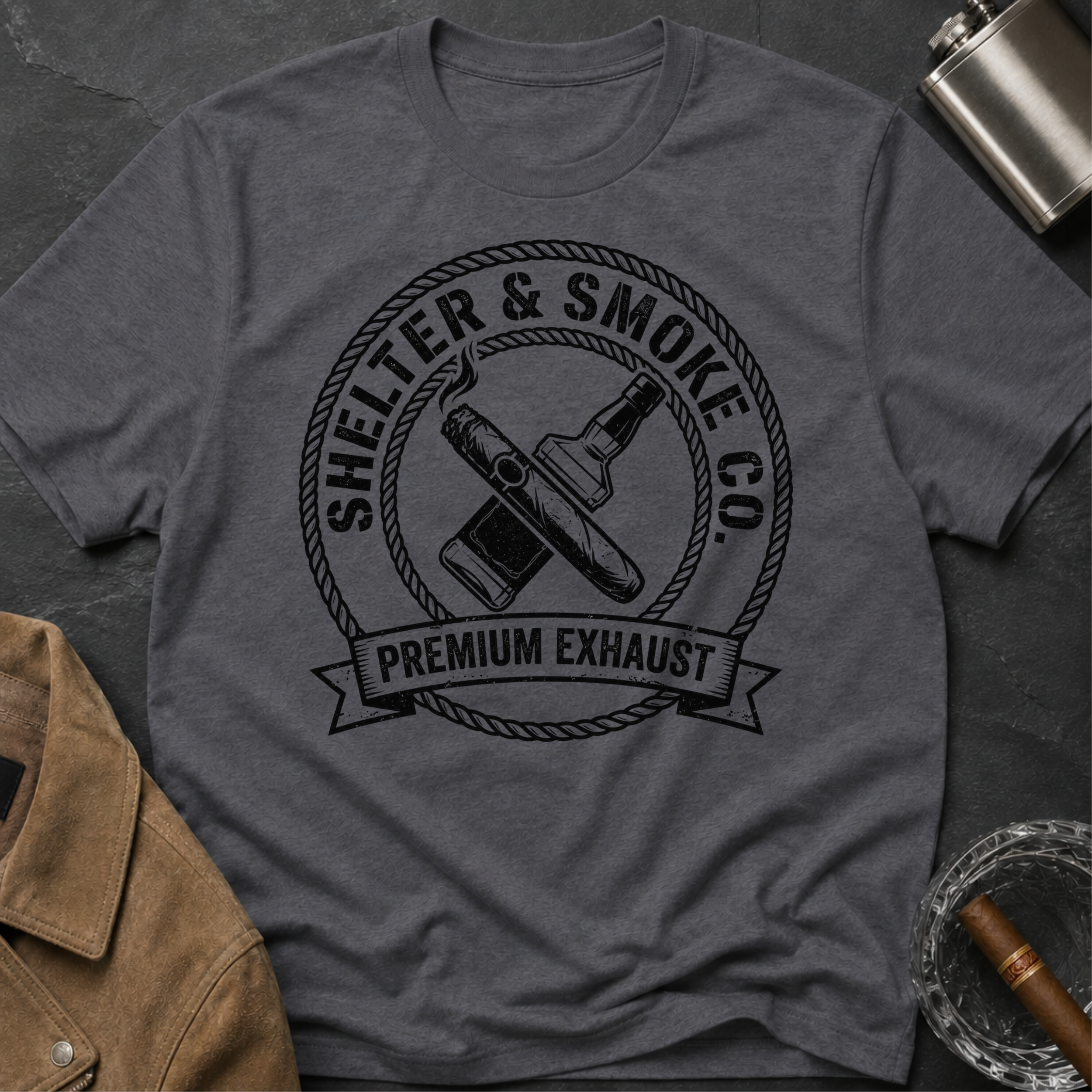 Shelter & Smoke Co. Vintage Logo T-Shirt — 'Premium Exhaust' Retro Graphic Tee