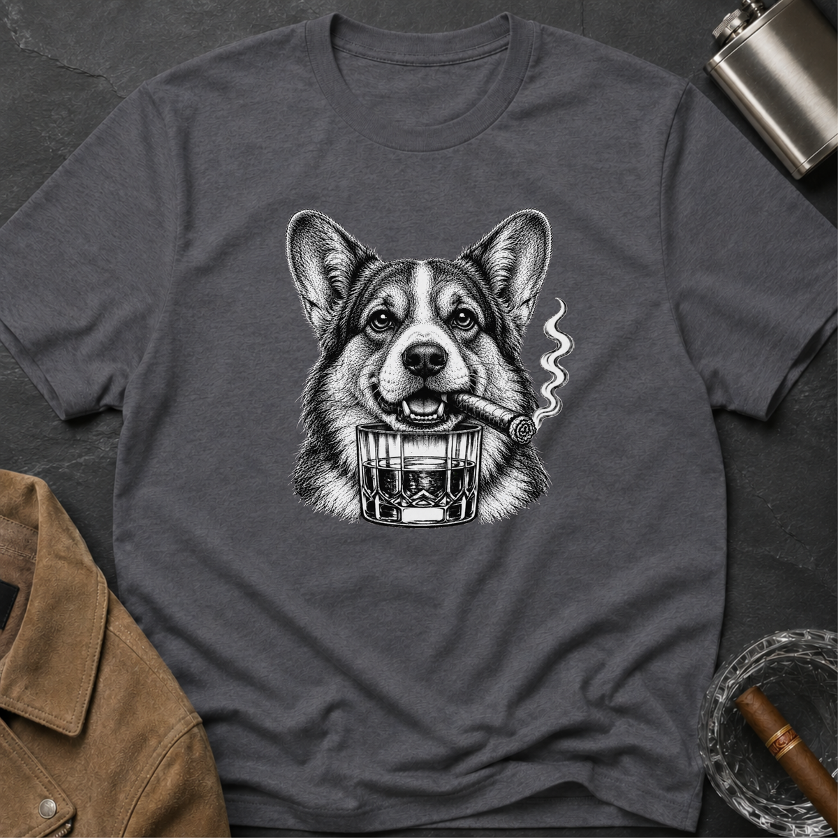 Welsh Corgi Cigar Whiskey T-Shirt