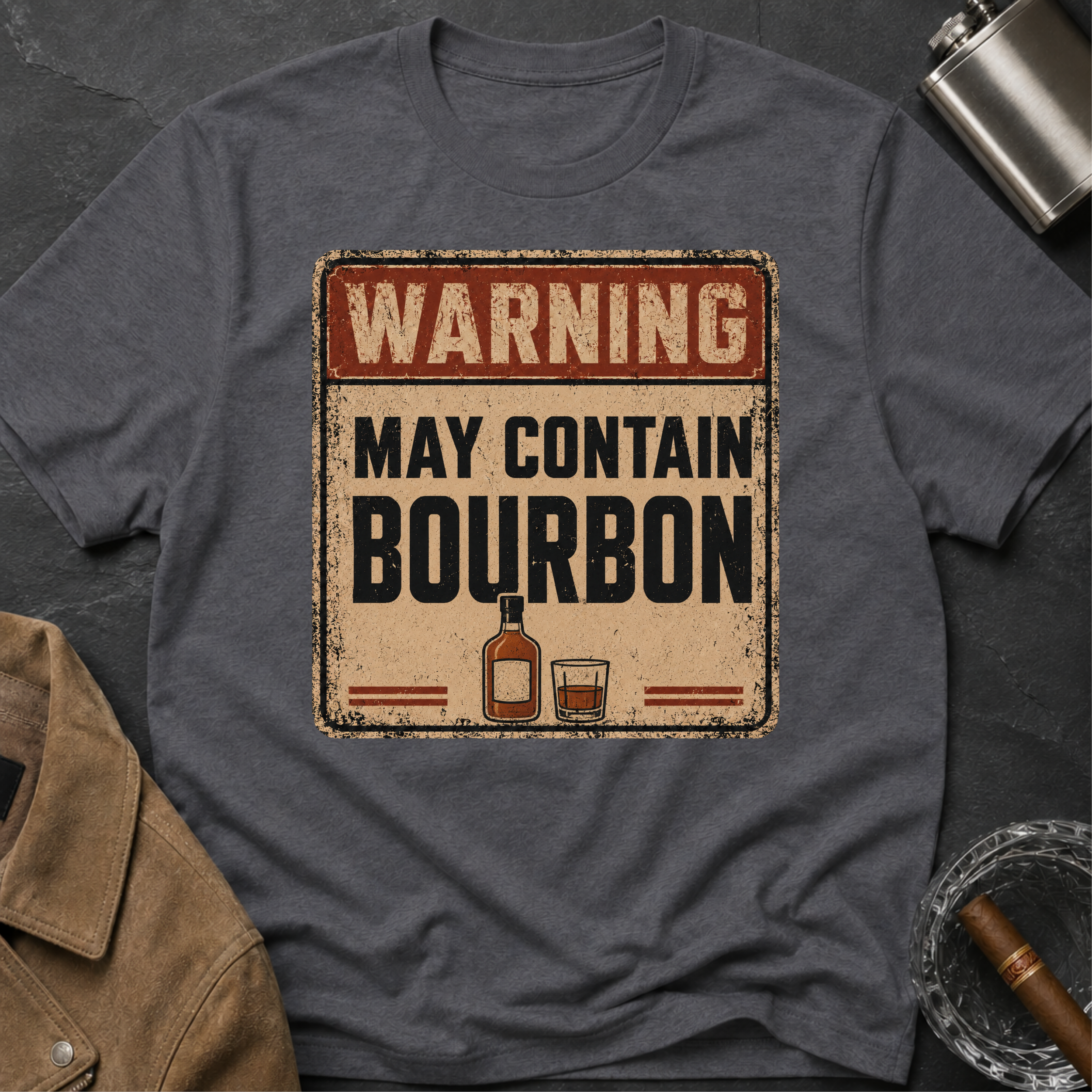 Warning May Contain Bourbon T-Shirt — Vintage Whiskey Sign