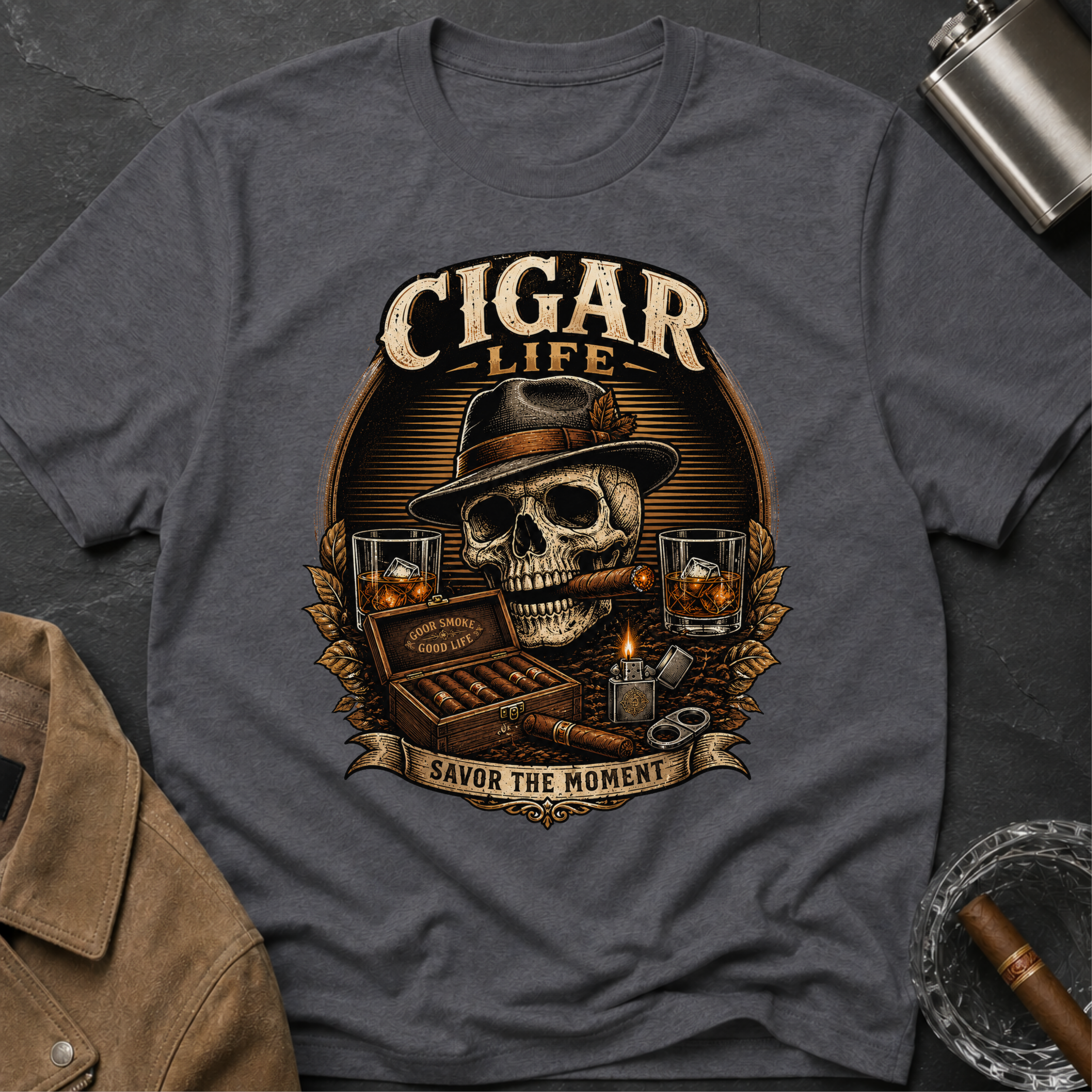 Cigar Life Skull T‑Shirt — Vintage Cigar Smoking Tee