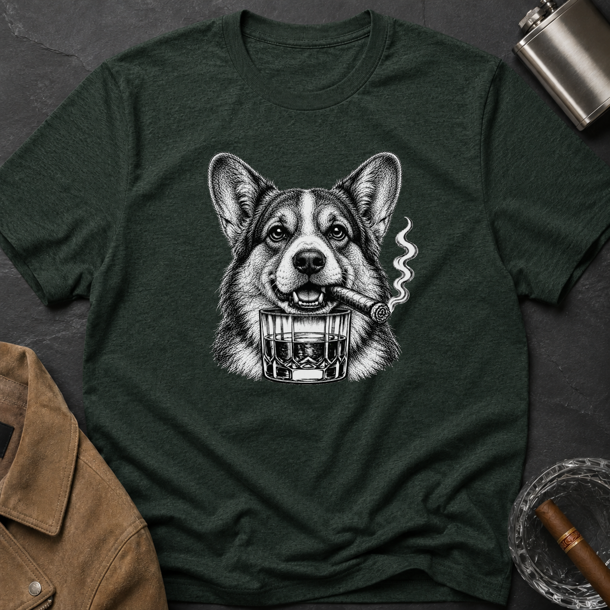 Welsh Corgi Cigar Whiskey T-Shirt