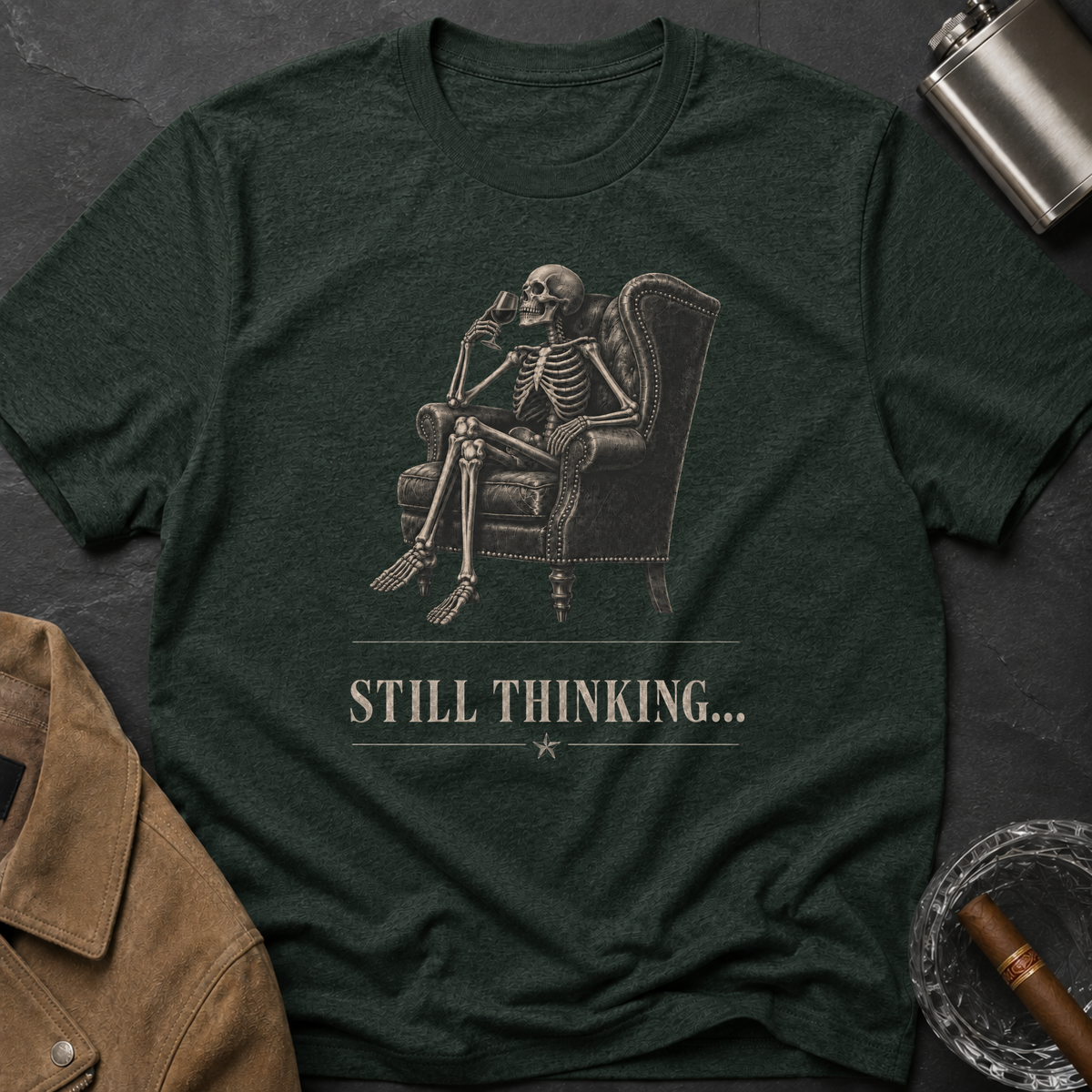 Still Thinking Skeleton Wine T-Shirt