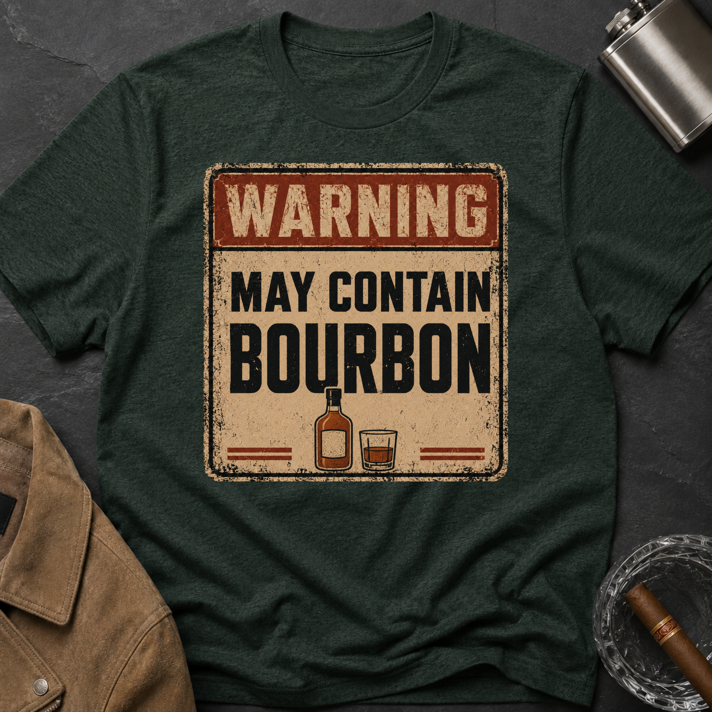 Warning May Contain Bourbon T-Shirt — Vintage Whiskey Sign