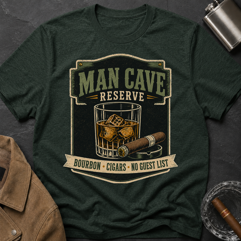 Man Cave Reserve T-Shirt — Vintage Whiskey & Cigar Lounge Tee