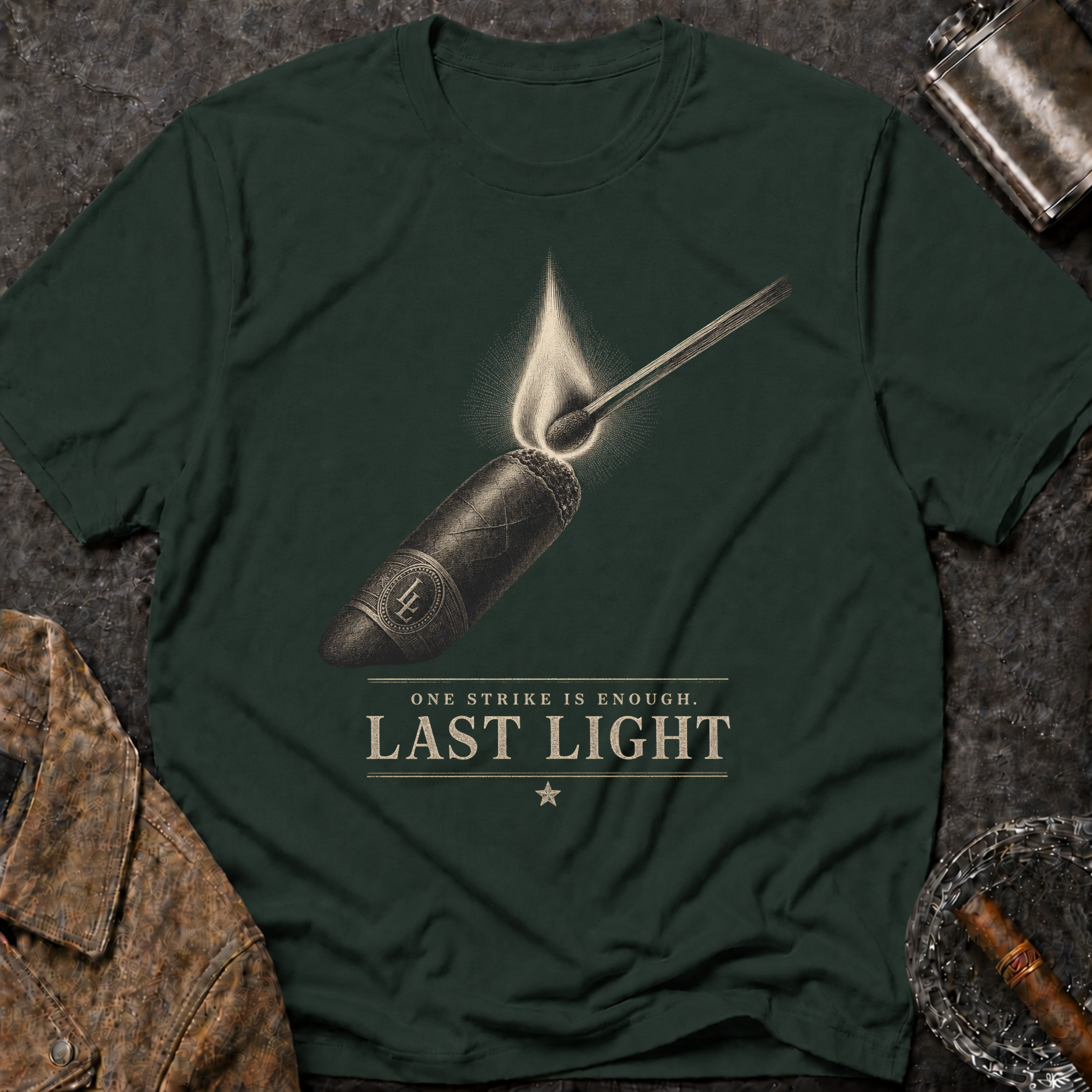 Last Light Vintage Matchstick Flame Graphic T-Shirt