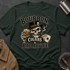 Bourbon, Cigars & Bad Advice T-Shirt — Skull Whiskey Bar Graphic Tee