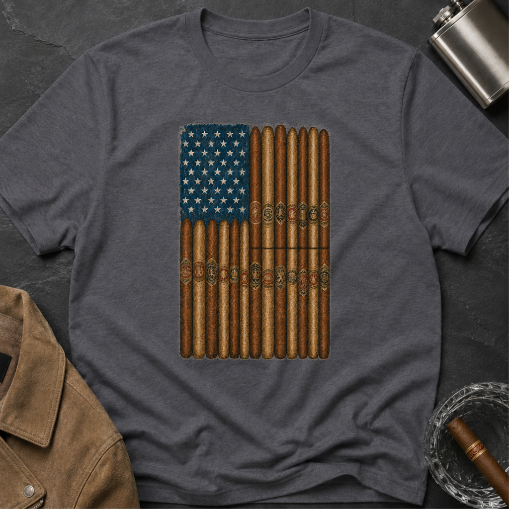 Cigar American Flag T-Shirt — Vintage Patriotic Smoking Tee