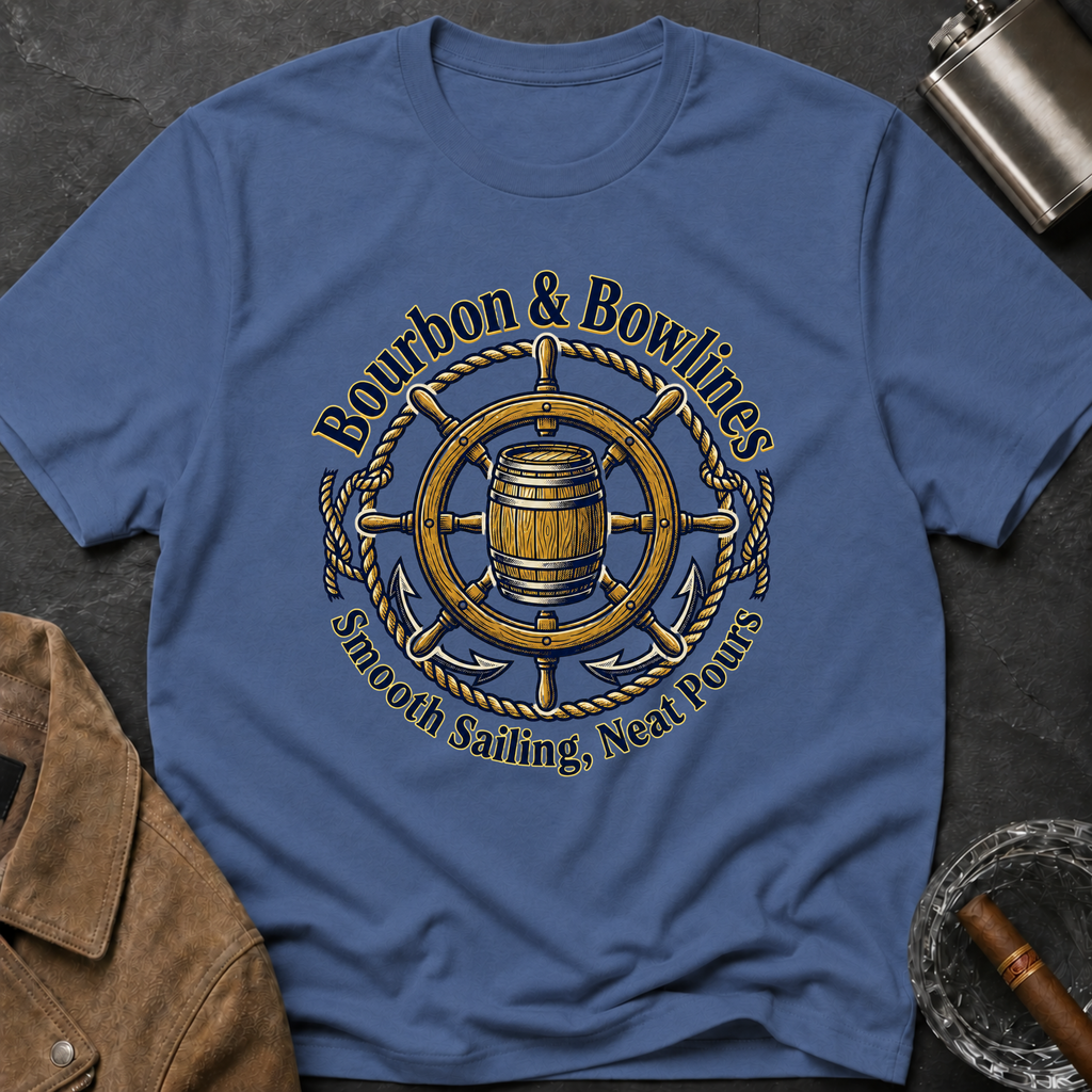 Bourbon & Bowlines — Nautical Whiskey Sailing Graphic T-Shirt