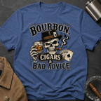 Bourbon, Cigars & Bad Advice T-Shirt — Skull Whiskey Bar Graphic Tee