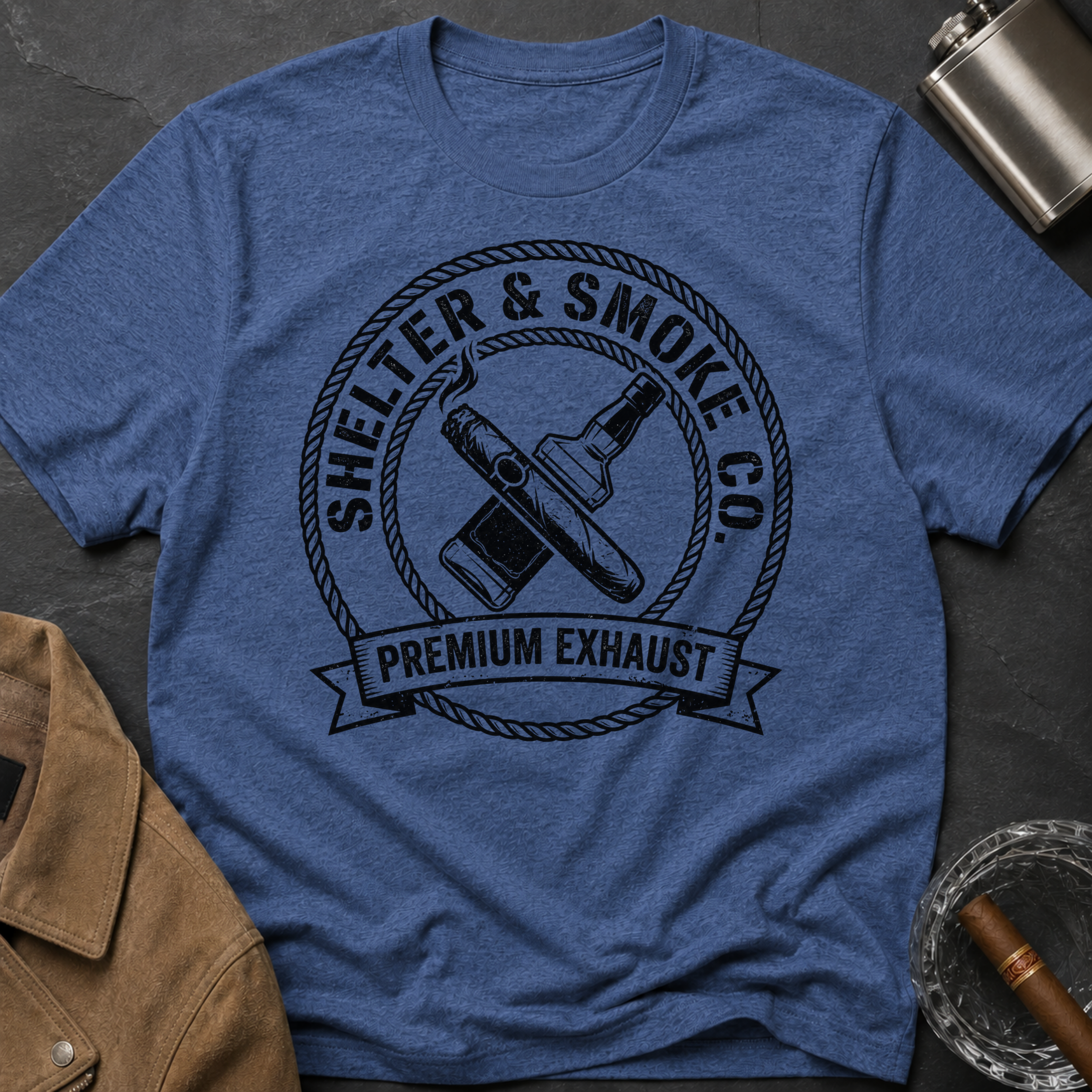 Shelter & Smoke Co. Vintage Logo T-Shirt — 'Premium Exhaust' Retro Graphic Tee