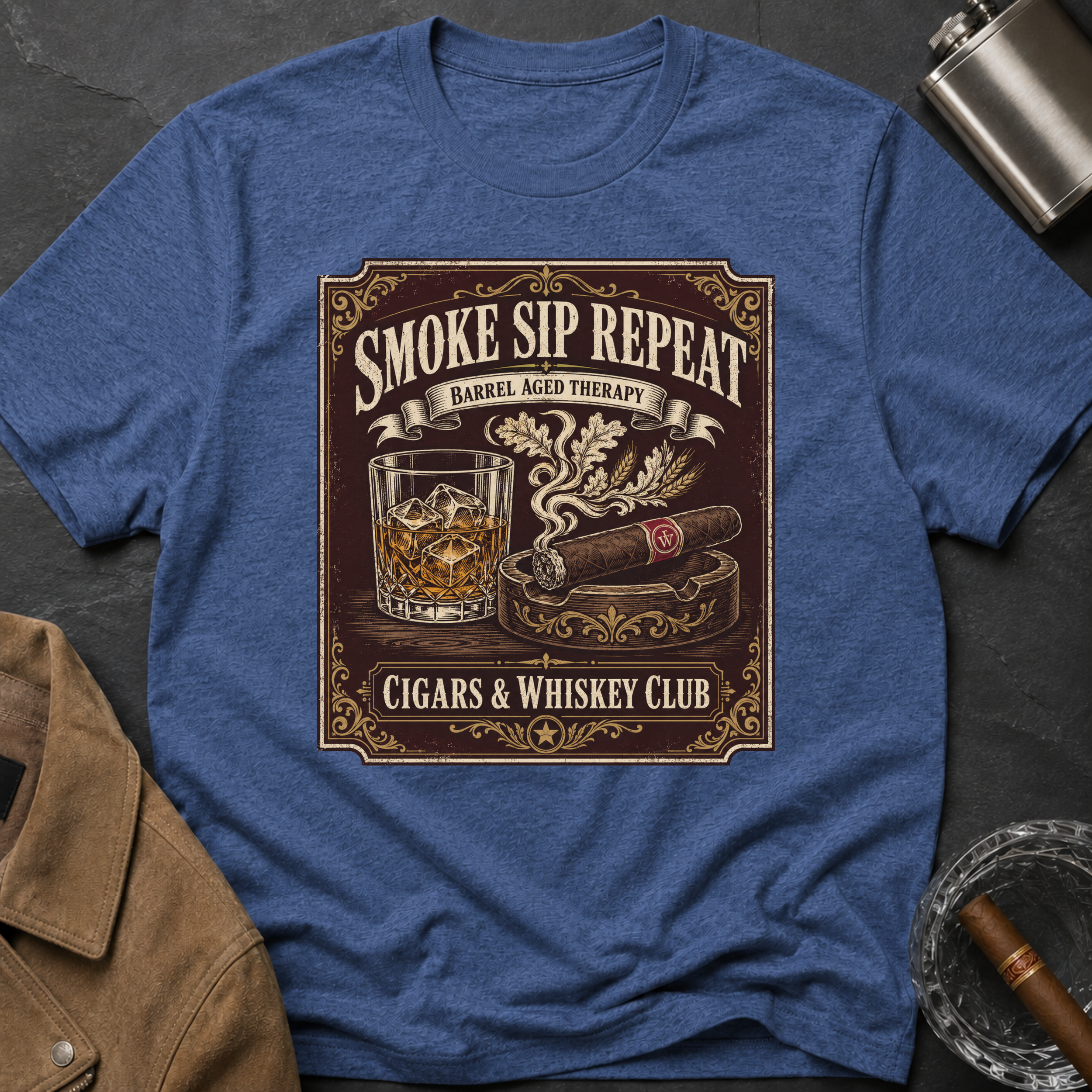 Cigar & Whiskey "Smoke Sip Repeat" T-Shirt