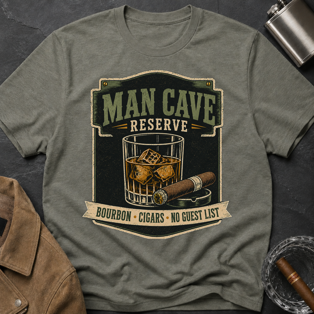 Man Cave Reserve T-Shirt — Vintage Whiskey & Cigar Lounge Tee