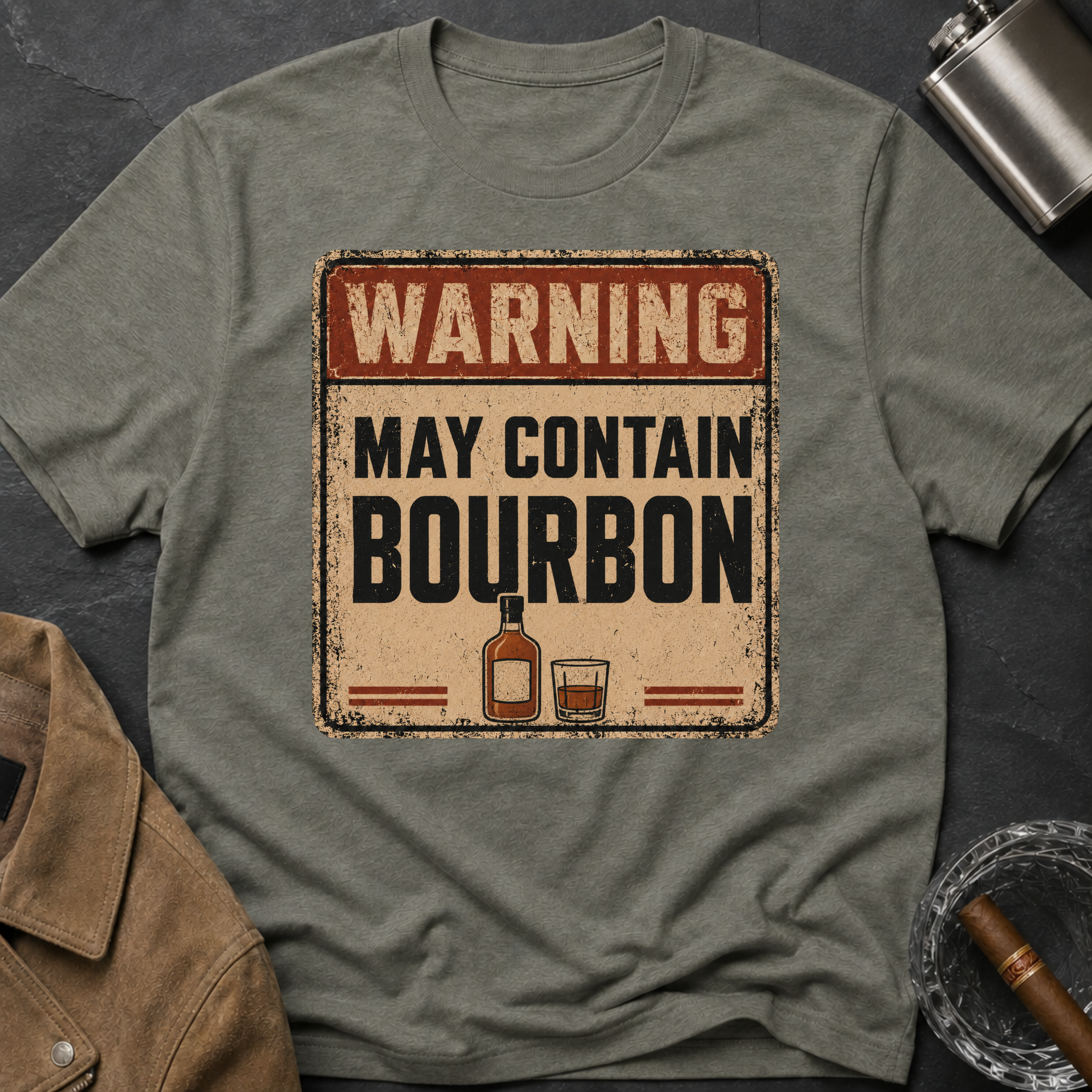 Warning May Contain Bourbon T-Shirt — Vintage Whiskey Sign