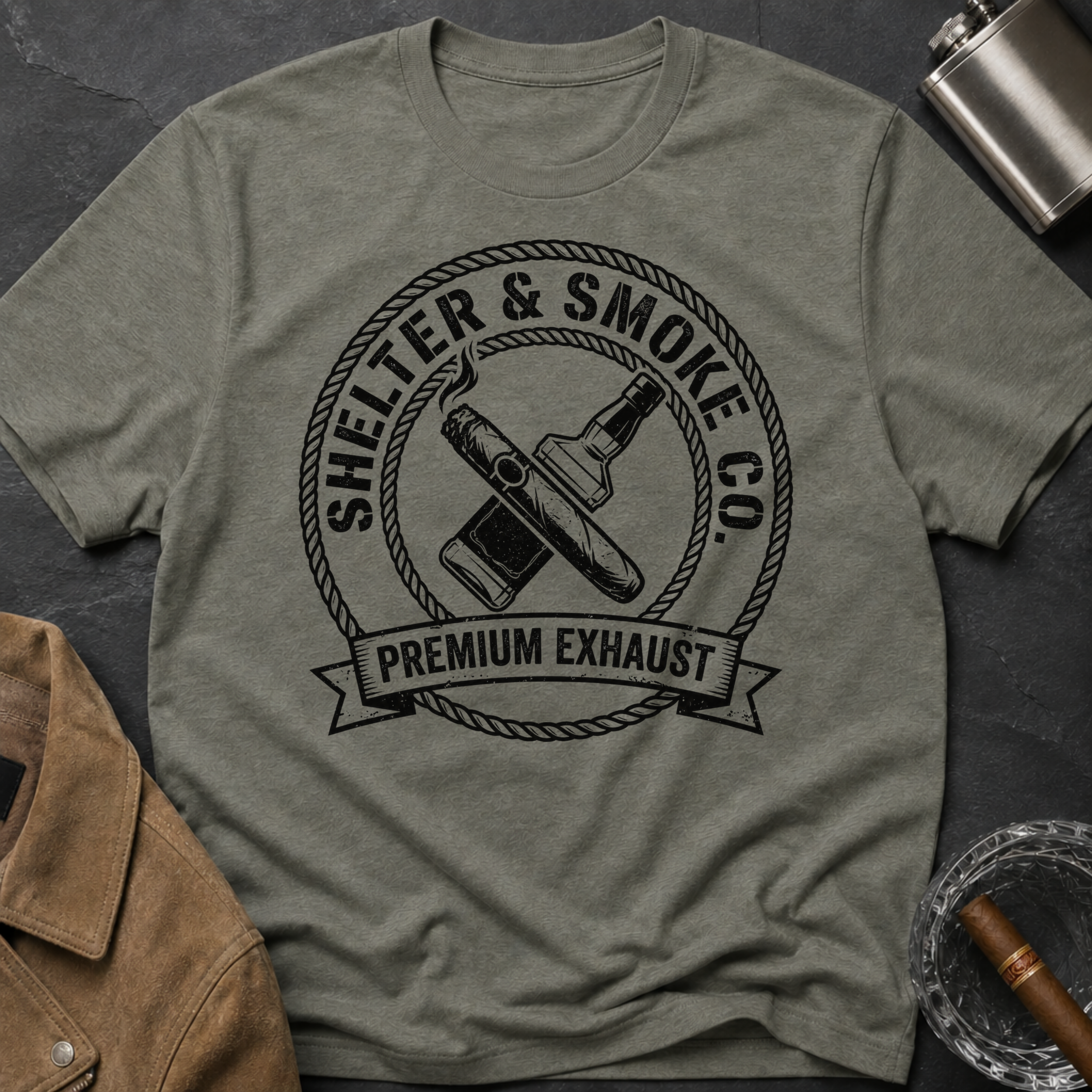 Shelter & Smoke Co. Vintage Logo T-Shirt — 'Premium Exhaust' Retro Graphic Tee