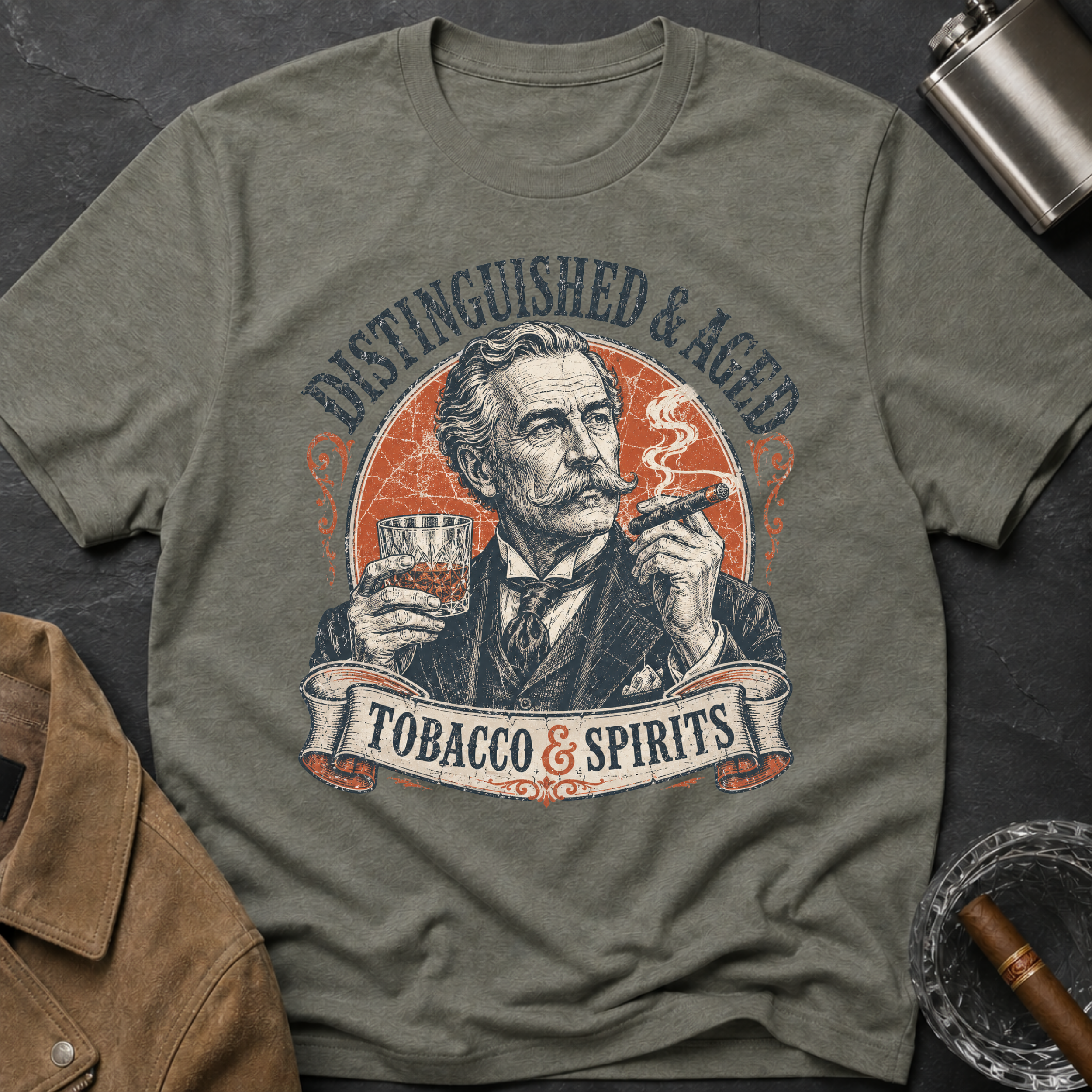 Distinguished & Aged — Vintage Gentleman Tobacco & Spirits Graphic T-Shirt