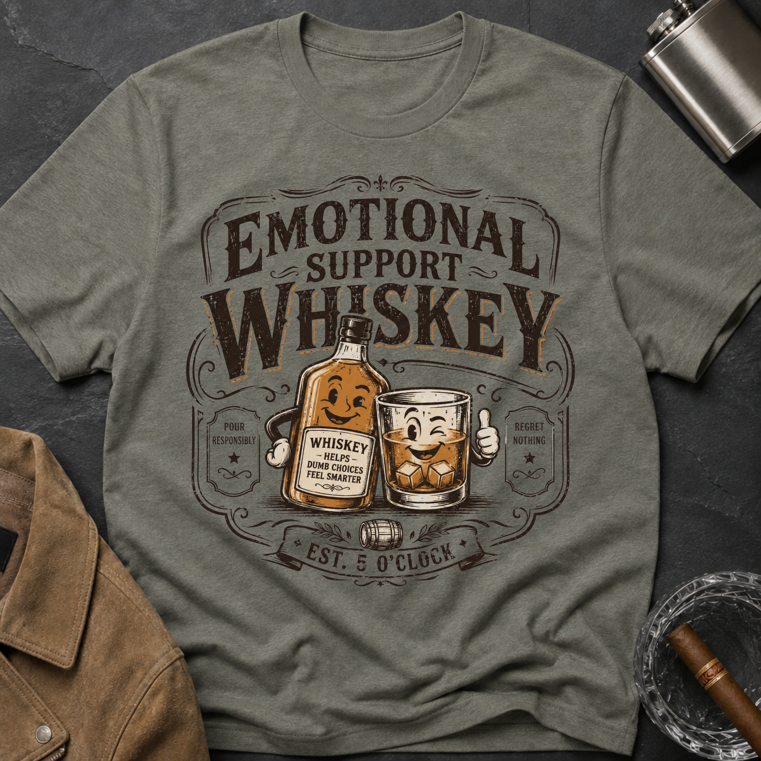 Emotional Support Whiskey Bottle & Glass T-Shirt
